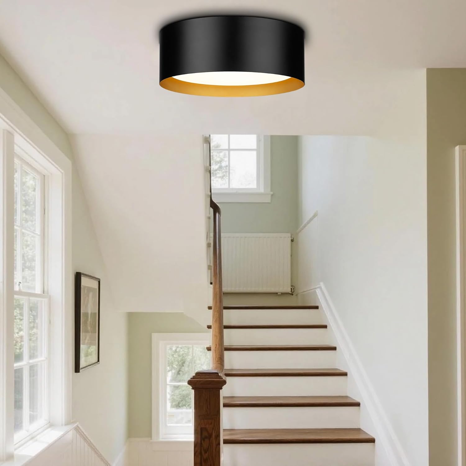 Casia Industrial Flush Mount Ceiling Lights, Flush Mount Close to Ceiling Lighting Fixture with Frosted Glass, Metal Ceiling Light for Living Room, Bedroom, Hallway (Black)