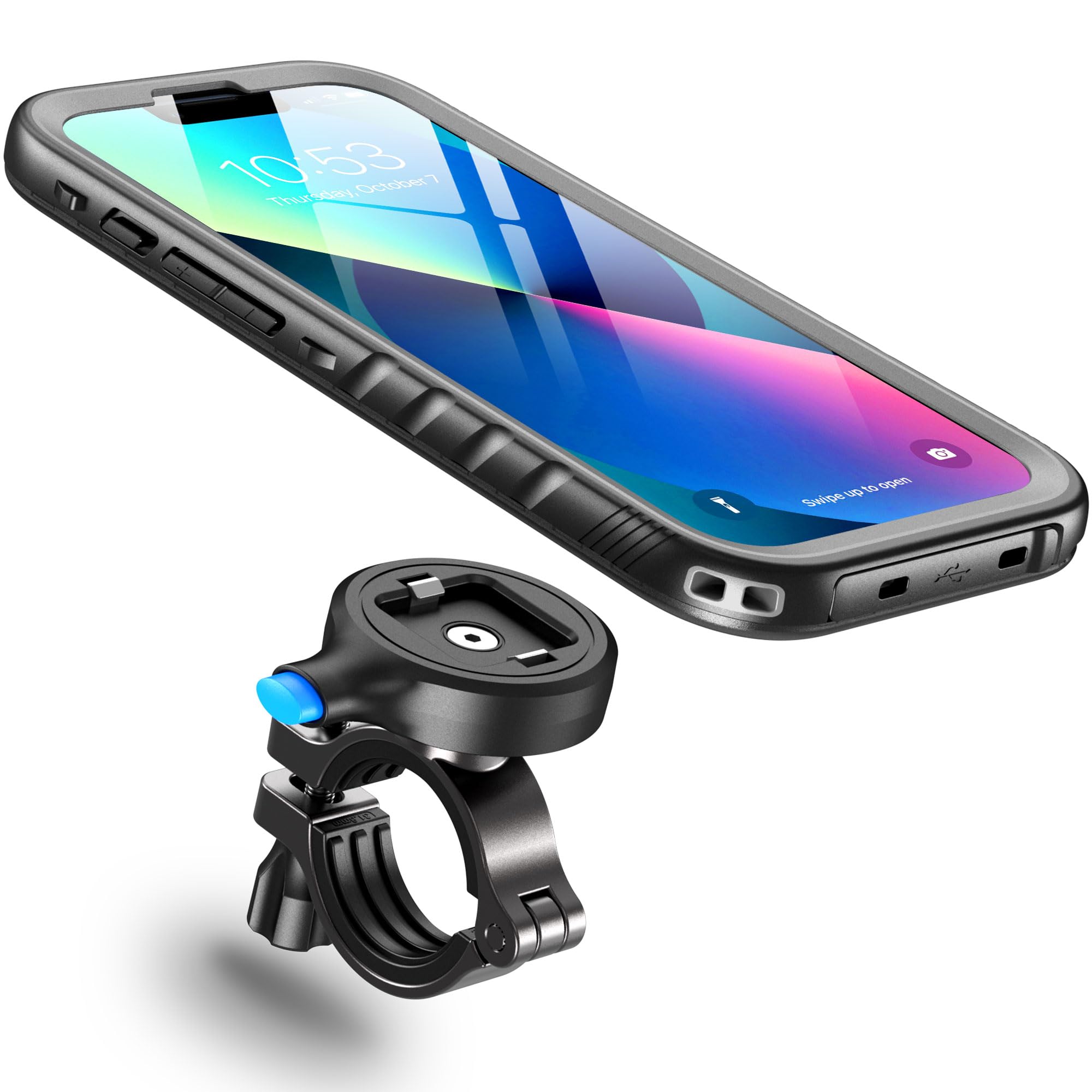 Cozycase Bike Phone Mount for iPhone 13 Waterproof One Button Unlock+Auto Lock in One Second Metal/Aluminium Detachable Handlebar Motorbike Road/Mountain Bike Phone Holder