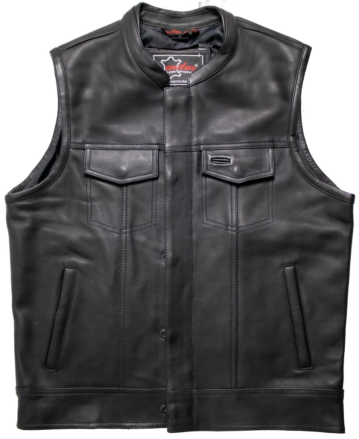 MDM Gilet da Motociclista in Vera Pelle da Uomo, Stile Anarchy, Nero, Gilet Biker in Pelle Robusta con Tasche, Ideale per Patch e Loghi Club