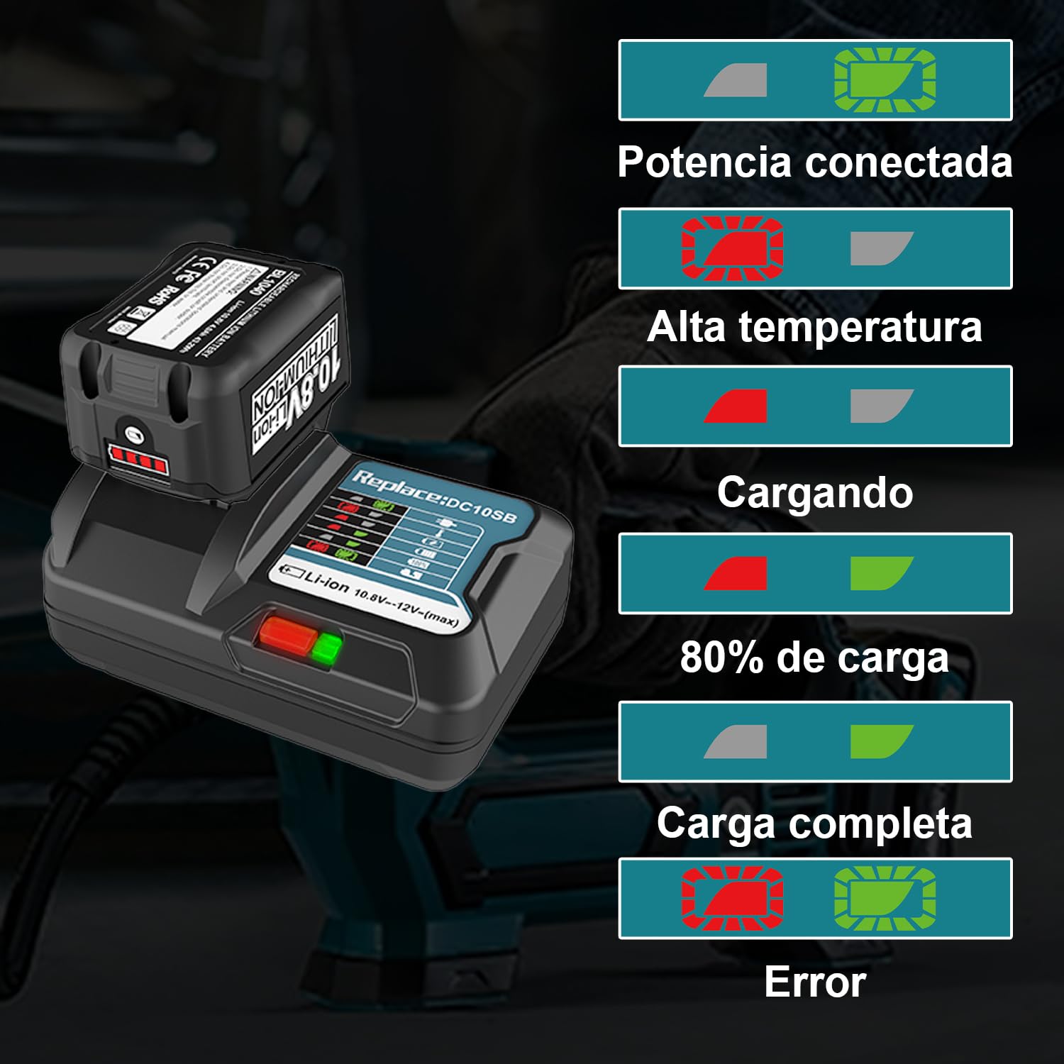 Batería de 12 V y 4,0 Ah con Cargador para Makita Herramienta de 12 V | Cargador de repuesto para los modelos BL1016, BL1021B, BL1040B y BL1020B (DC10SB y DC10WD)