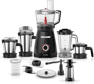 Bosch PureMixx Plus 800W Powerful Mixer Grinder with Food Processor | 5 Jars | 40+ Functions | Atta Kneading, Chopping, Wet & Dry Grinding | Hands Free Operation | 7 Year Motor Warranty (MP8515A1KI)