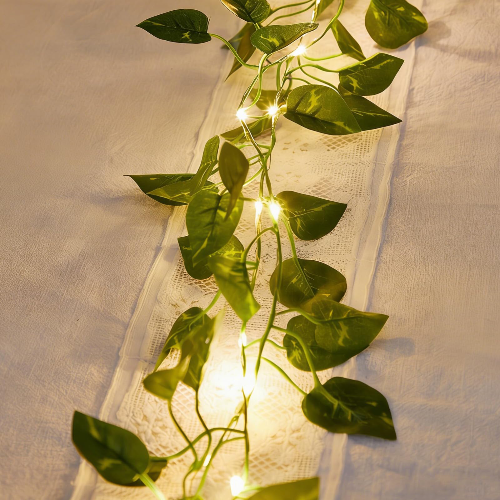 ANBET 3 Pcs 2m 20 LEDs Ivy Garland Fairy Lights, Fake Vine Artificial Green Leaves Hanging Lights Indoor Outdoor Battery Operated (Not Included), Home Garden Wedding Bedroom Aesthetic Spring Decor