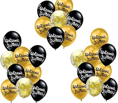 Welcome Home Balloons Decoration Set Black and Gold Confetti Balloons for Welcome Home Decoration Army Military Theme Deployment Return Home Family Party Supplies 26 Pcs