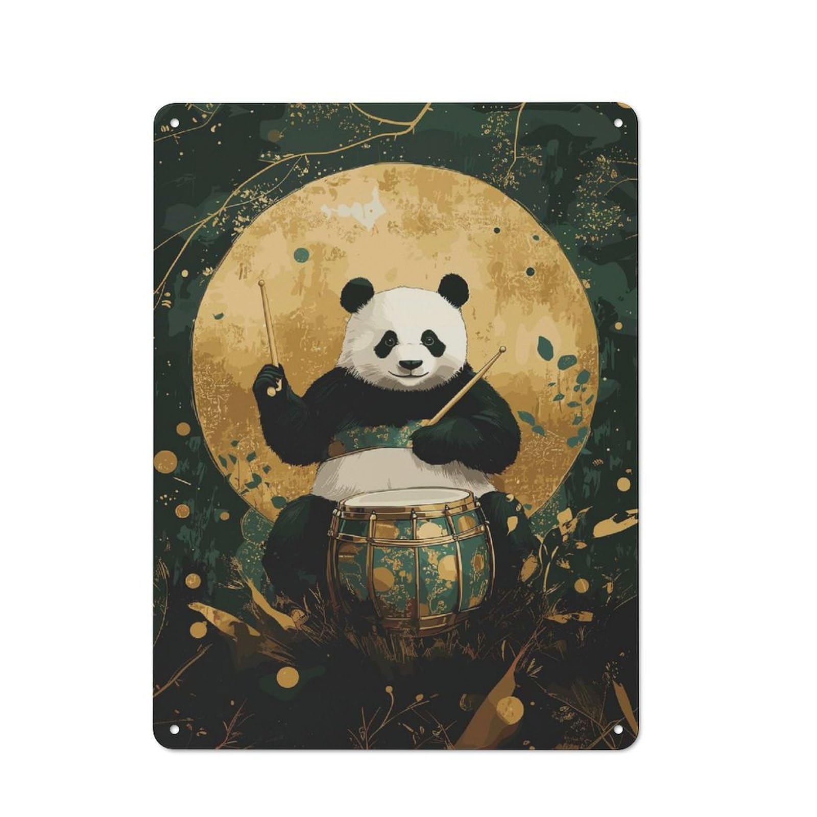 Junmoney Panda Drummer 40X30cm Retro-Style Tin Sign With For Café Or Home Bar, For Metal Sign Collectors, For Garage And Workshop Walls