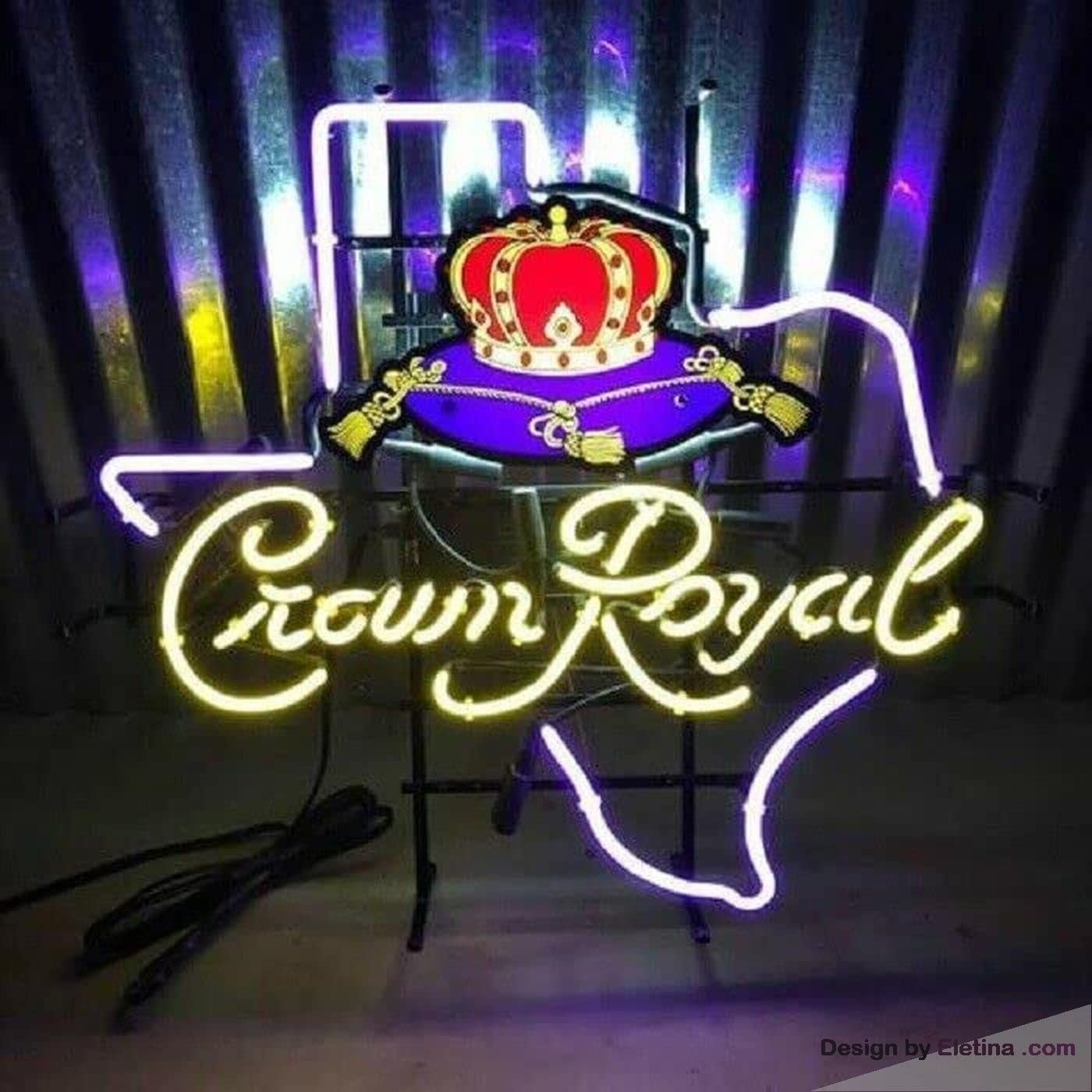 Neon Signs Beer Bar Bedroom Crown Royals Texas Map Glass Neon Signs for Office Hotel Pub Cafe Birthday Party Man Cave Neon Light Art Wall Lights 24 X 20 Inches