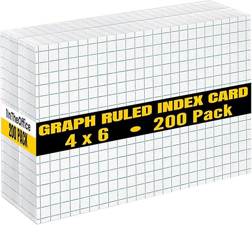 1InTheOffice Fichas de índice 4x6 cuadriculadas blancas con rayas cuádruples 4x6 200paquete