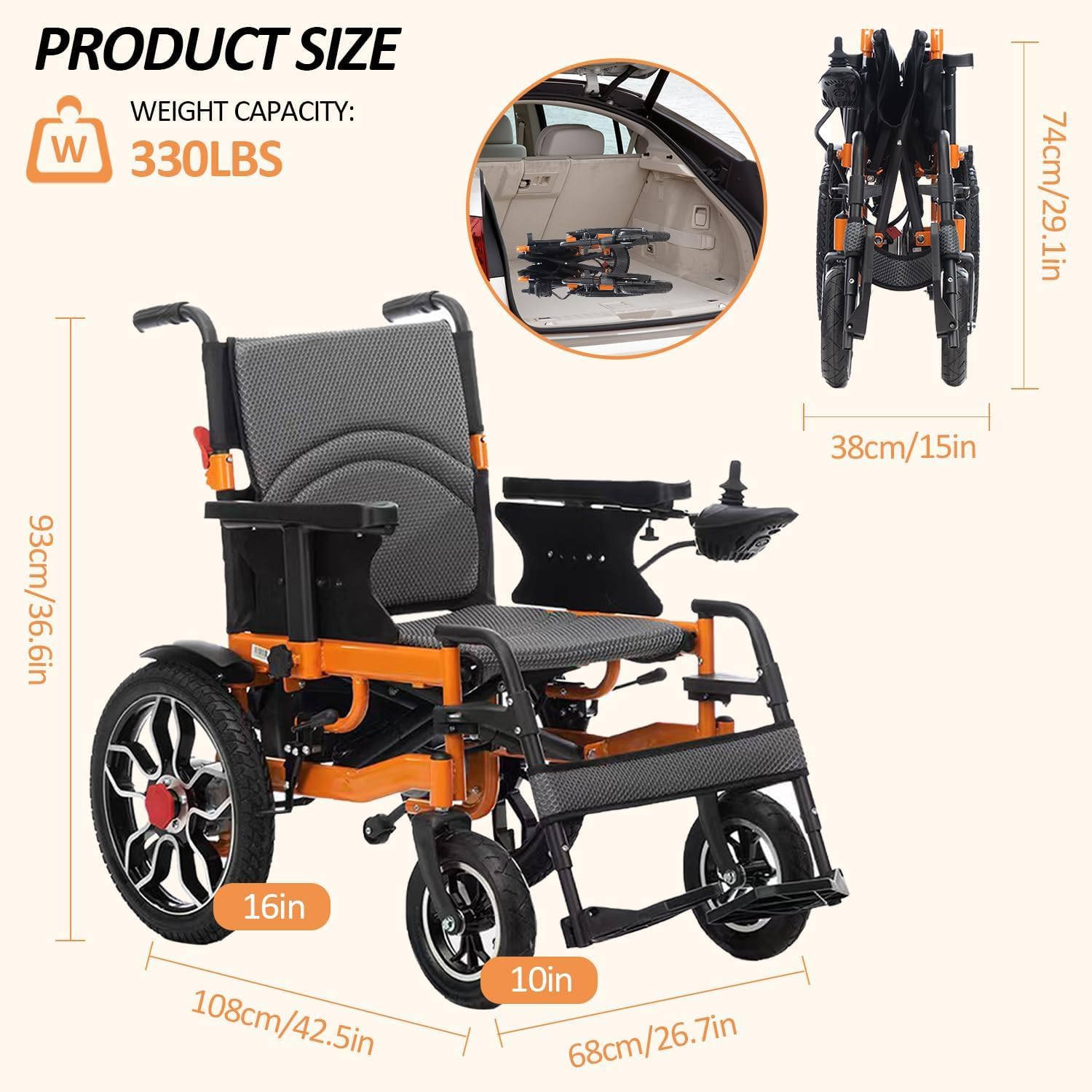 Sedia a rotelle elettrica per adulti, pieghevole, per tutti i terreni, resistente, motorizzata, portatile, a lungo raggio, supporto 150 kg, per anziani