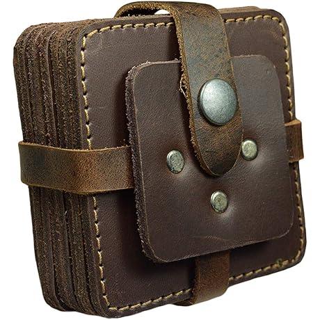 [Pre-Black Friday Deal] Hide & Drink, Rustic Square Leather Coasters with Holder