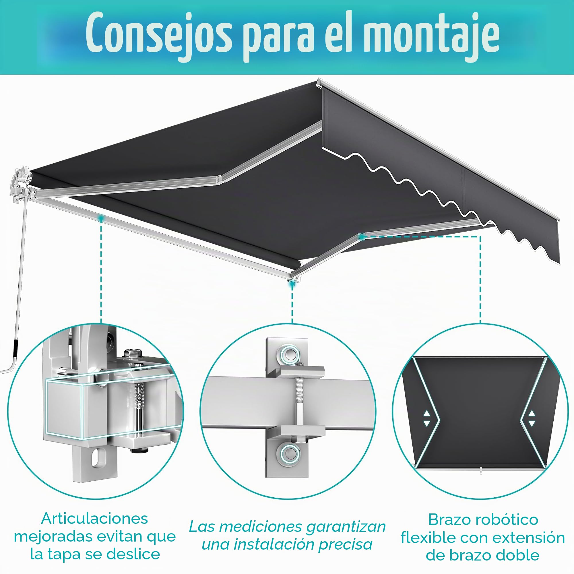 NAIZY Toldo Basculante Aluminio para Balcón Terraza (3,6x3m) - Gris Oscuro