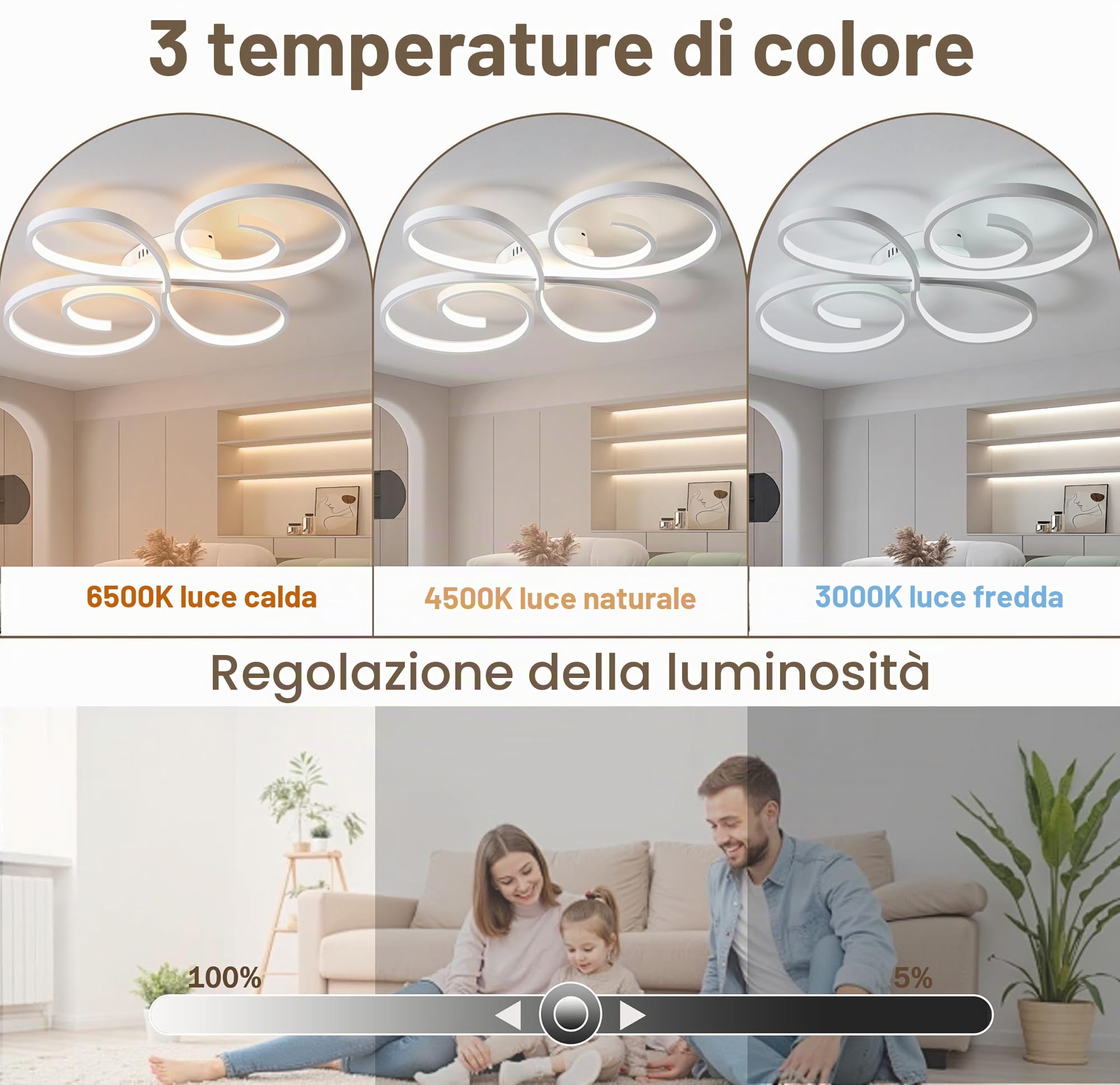 Lampadario Salotto Moderna Telecomando e App,Plafoniera Led Creativa da 58w a Forma di Fiore, Plafoniera Intelligente con Dimmerabile E Timer,Per Soggiorno,Camera Da Letto,Cucina