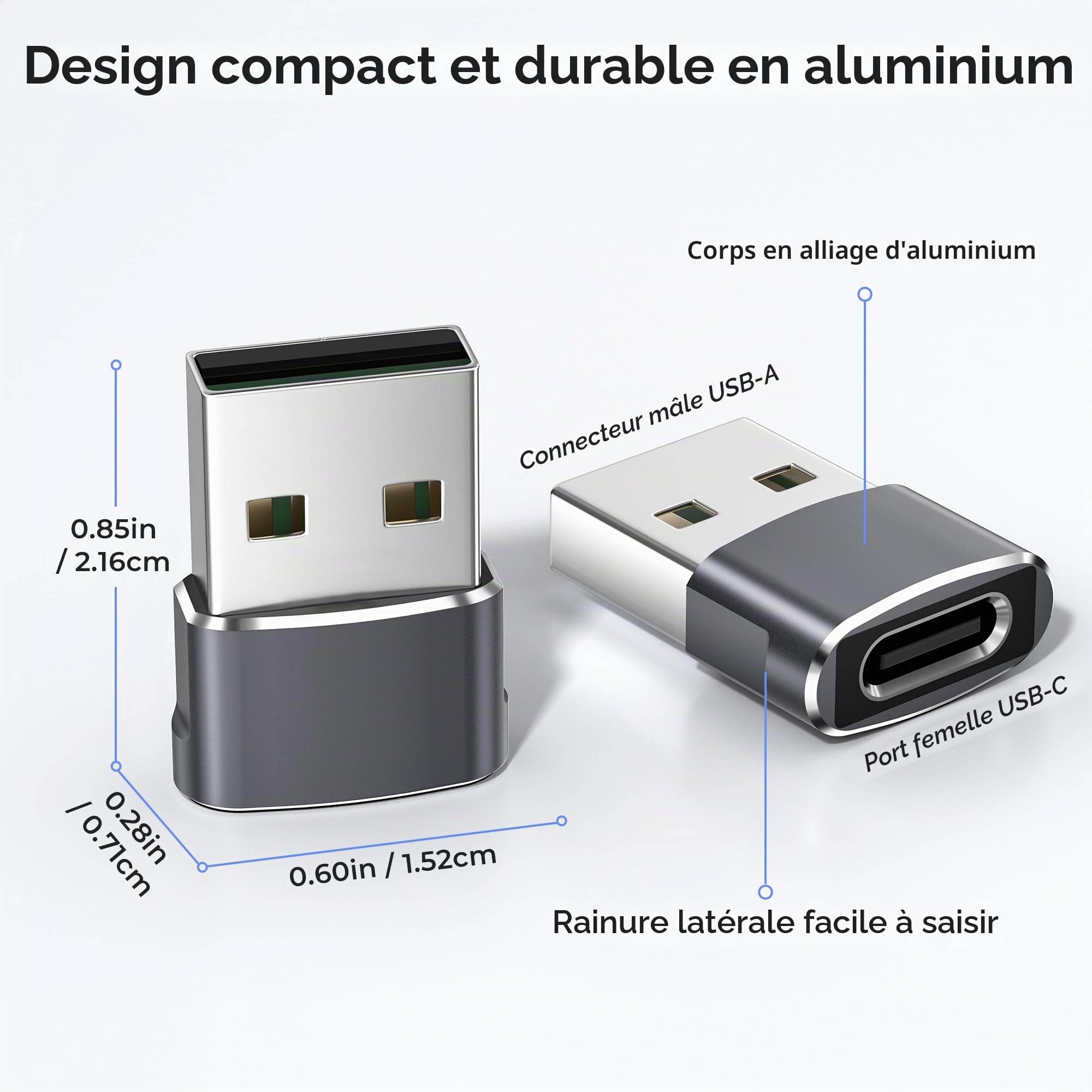 Basesailor Adaptateur USB vers USB C 3 Pack Type C Femelle USB A Mâle Convertisseur Chargeur pour iPhone 17 Pro Max Apple 16 15 14 13 iWatch 8 9 S11 SE AirPods Pro 3 2 iPad 10 Air 4 5 Mini 6 7