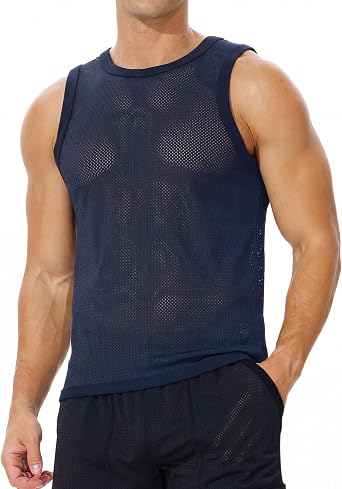 Mens Mesh Workout Tank Top Fitted Sleeveless Shirt for Casual Gym Muscle Training