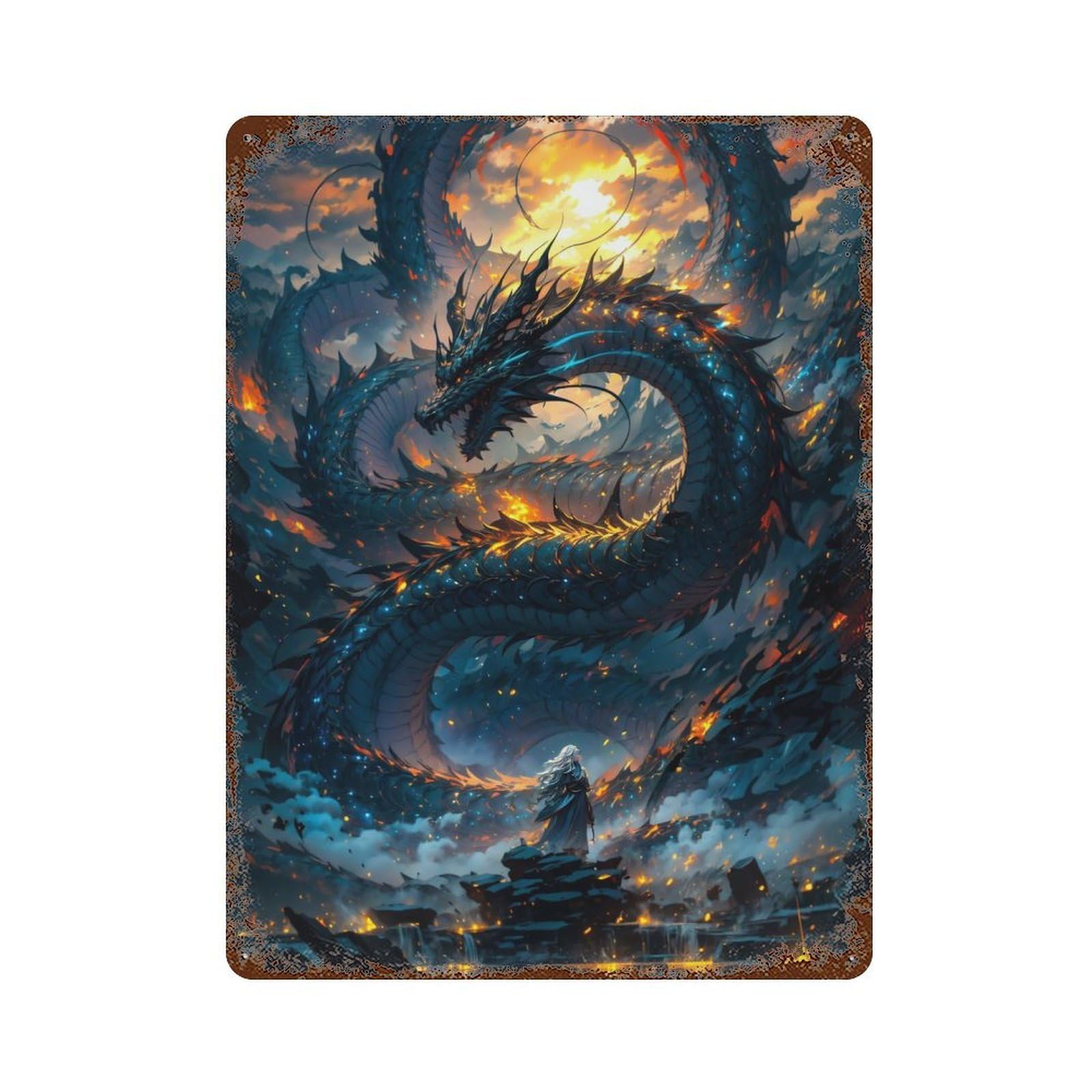 Dragon Mythical Fantasy Distressed Metal Wall Sign 15.7"x11.8", Ideal for Cafe, Home Bar And Lounge Decor