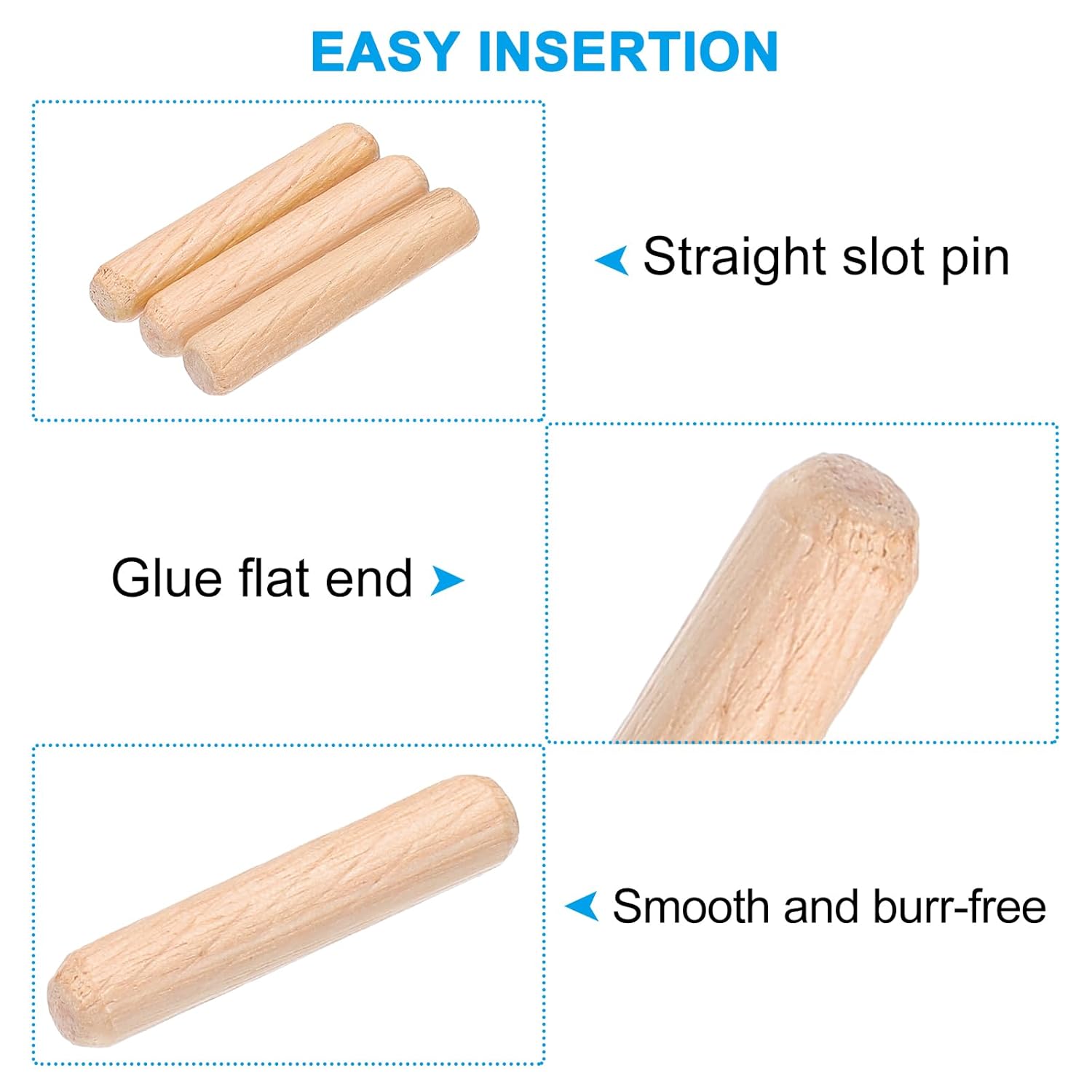 PATIKIL 1/4 Wooden Dowel Pins, 212 Pcs M6x20mm Wood Dowel Pins Hardwood Pegs Fluted Groove Easy Insertion for Crafts Furniture Door Art