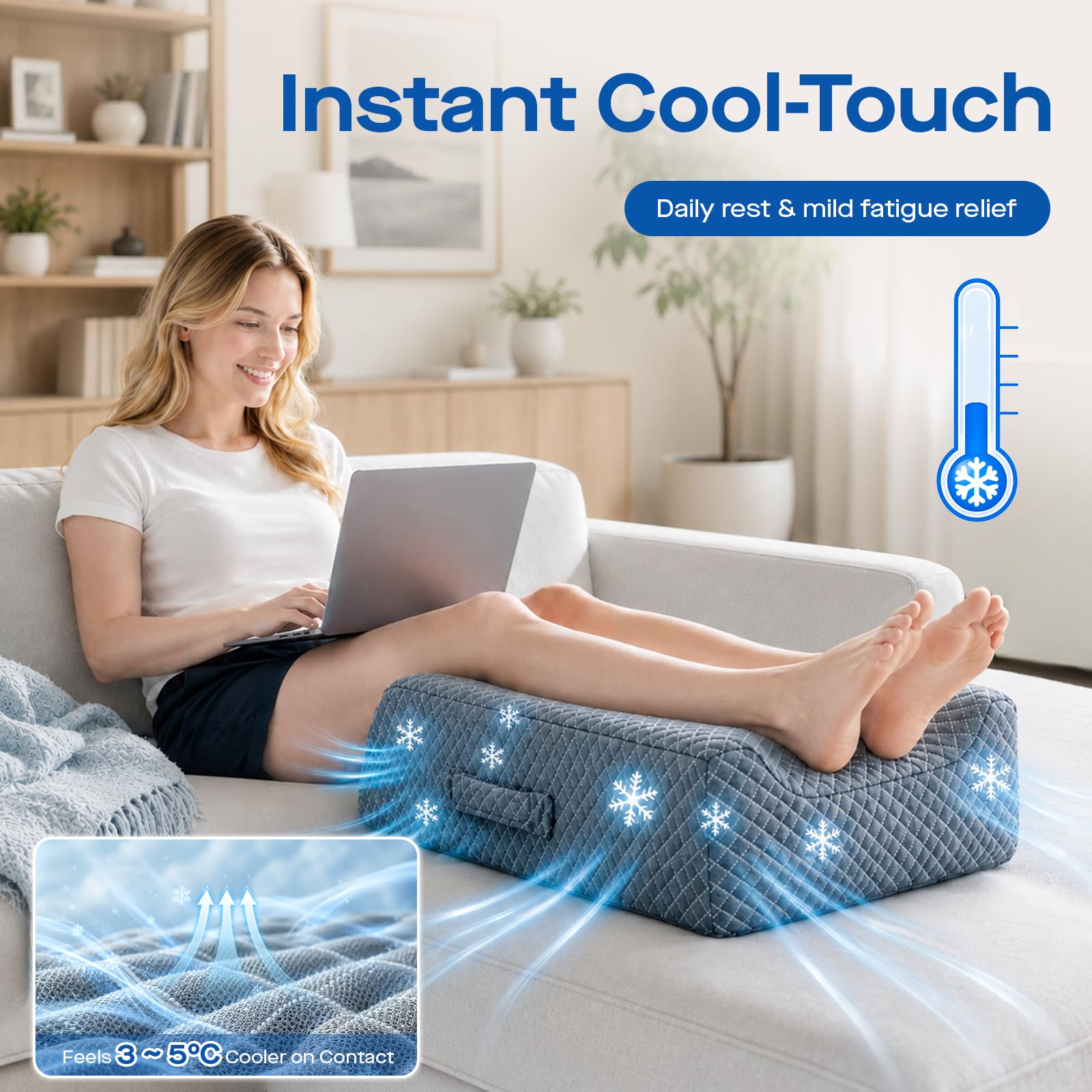 Agrish Almohada elevadora Doble de piernas refrescante | Almohada elevadora 3 en 1 para cama, soporte espuma viscoelástica, apoyo ergonómico para piernas