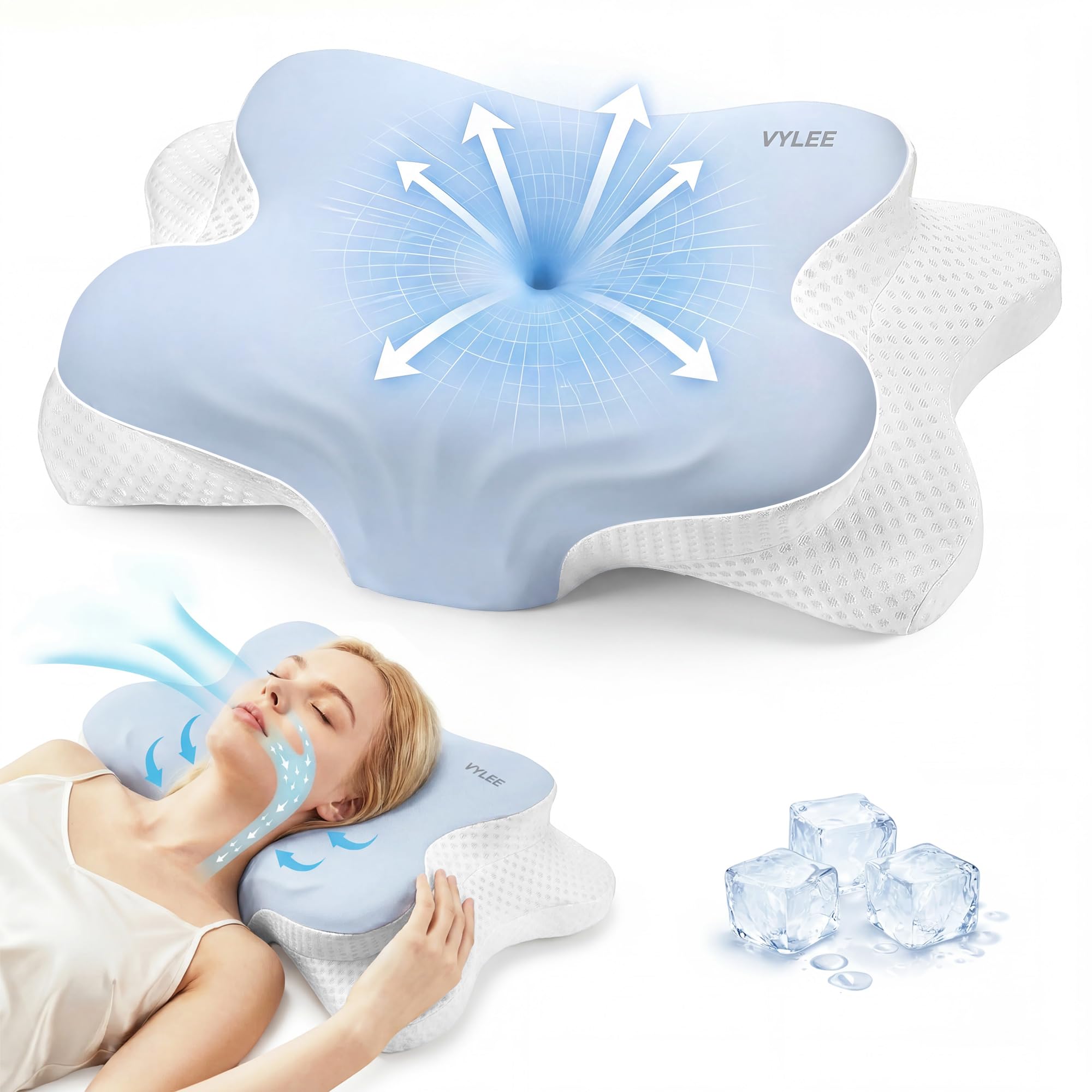 VYLEE Oreiller en mousse à mémoire de forme, oreiller cervical, oreiller