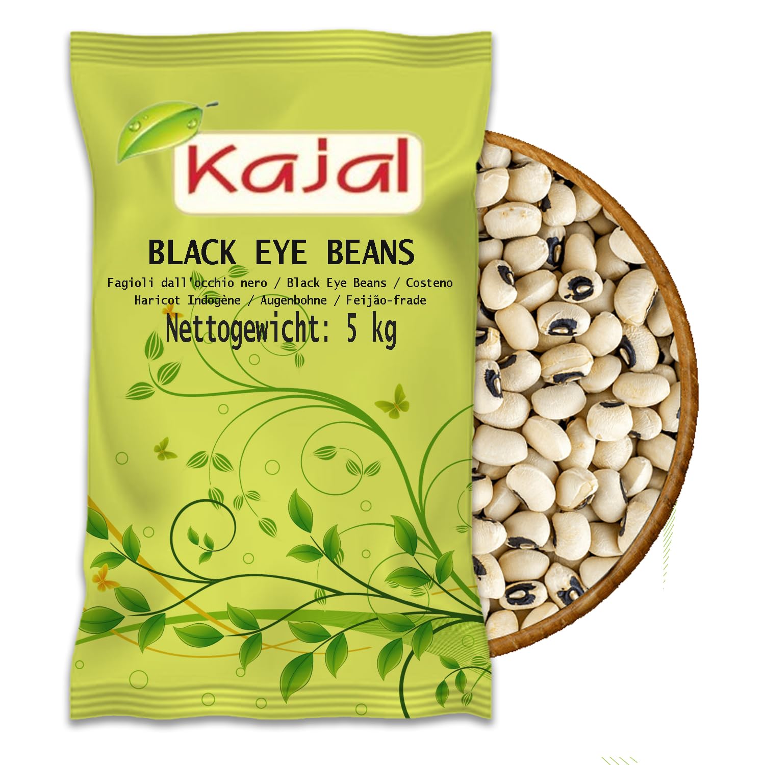 Kajal Schwarzaugenbohnen 5kg - Hochwertige getrocknete Schwarzaugenerbsen für Salate, Eintöpfe und Beilagen - Reich an Eiweiß, Ballaststoffen und Nährstoffen, ideal für eine gesunde Ernährung