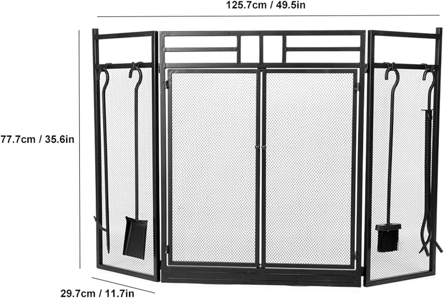 Fireproof 4-Panel Fireplace Screen - Black Safety Barrier for Home Decor, Heat Resistant Flame Guard, Stylish Flat Design for Living Room Protection