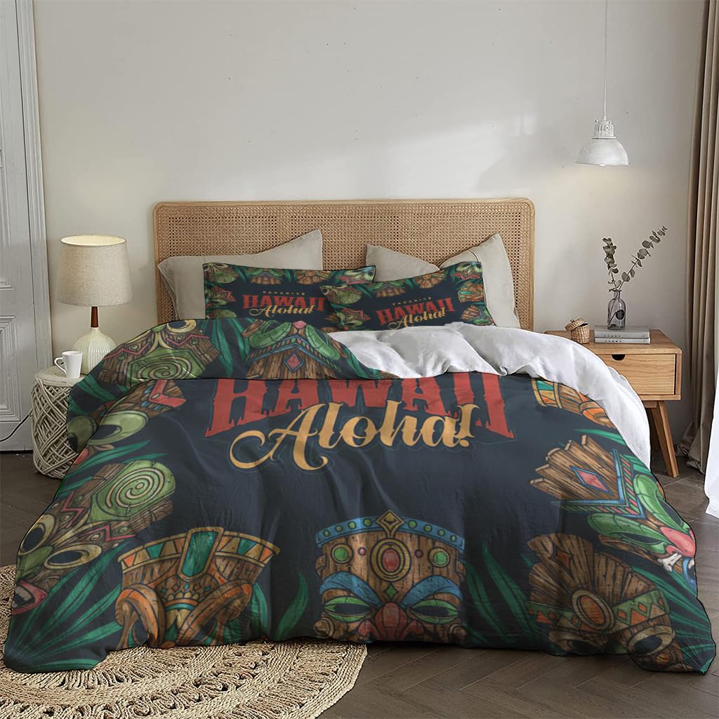 NIBAINLO 布団カバーカラフルなアロハ?ハワイ?パラダイス?トライバルテーマ 肌に優しい ピーチスキン加工 掛け布団カバー 和式 洋式 あったか 布団カバーセット リバーシブル ホームステイ ホテル 家庭兼用