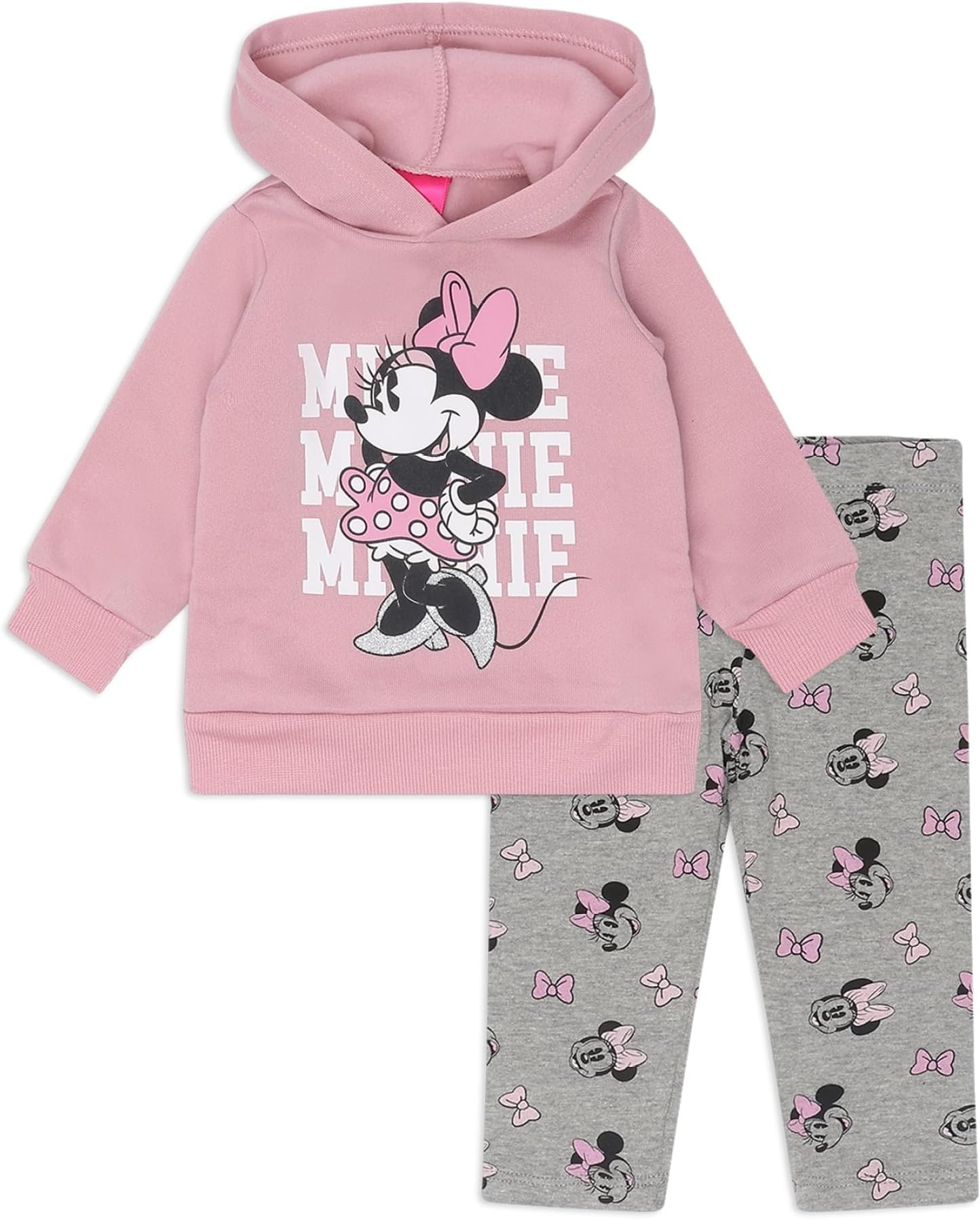 Minnie Mouse Girls’ Hoodie and Legging Set for Infant and Little Kids – Pink/Gray/White