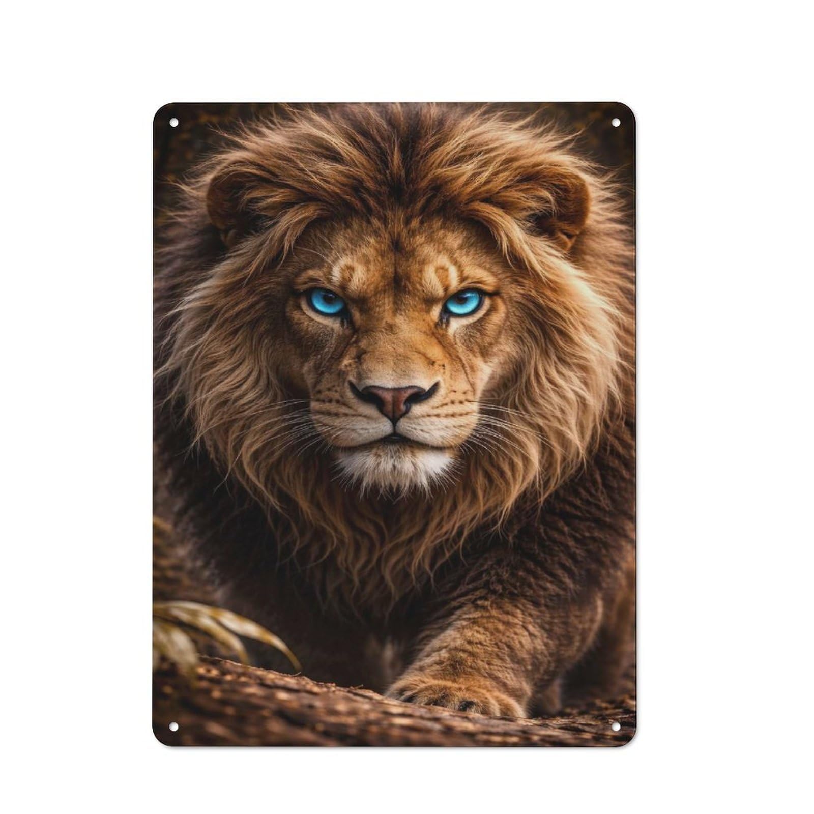 Junmoney Style-5-1 Vintage Metal Plaque 40X30cm Featuring Majestic Lion With Piercing Blue Eyes For Home Bar Wall, A Metal Wall Feature For Home Bars And Entertaining Spaces