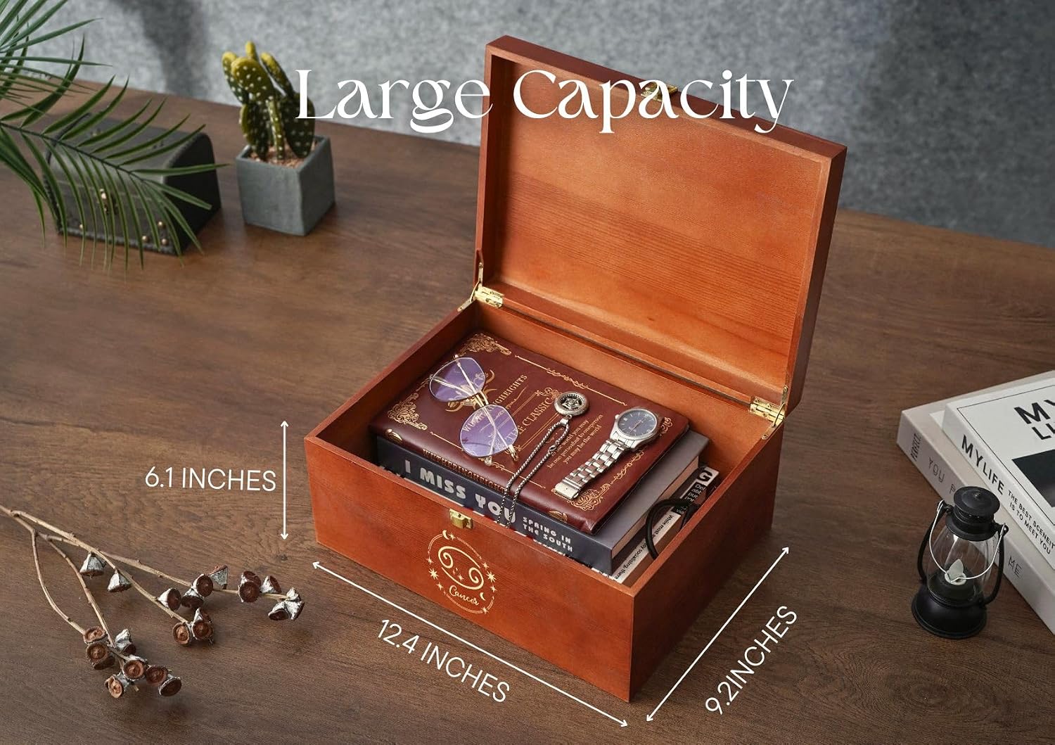 InnoBeta Zodiac Gifts for Women, Large Keepsake Boxes with Lid, Wooden Storage Boxes, Decorative Organizer with Lid for Housewarming, Christmas, Birthday, Memory Treasure - Cancer