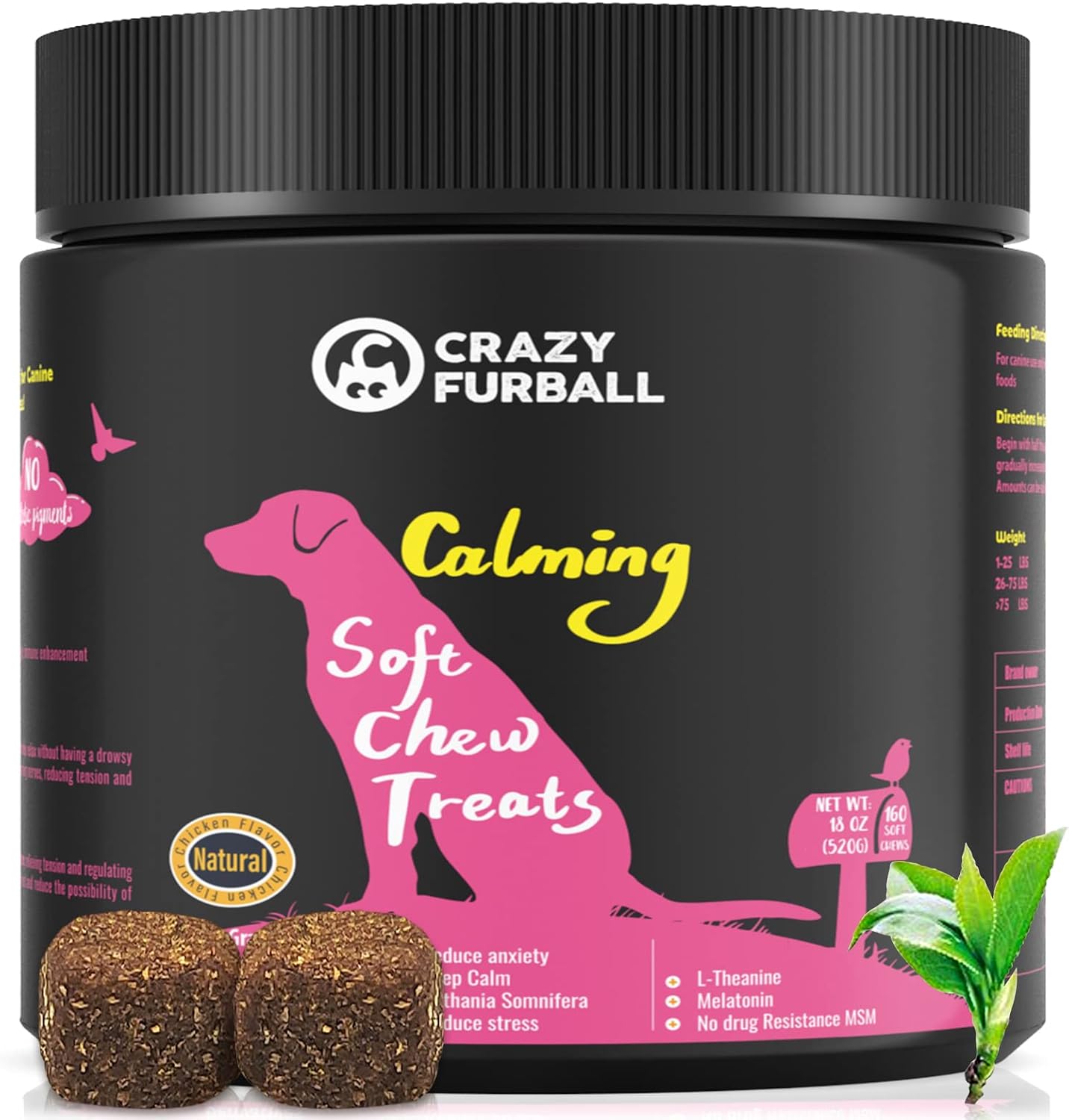 Crazy Furball Calming Chews for Dogs, Dog Calming Treats for All Age with Withania Somnifera, L-Theanine Helps for Dog Anxiety Relief,…