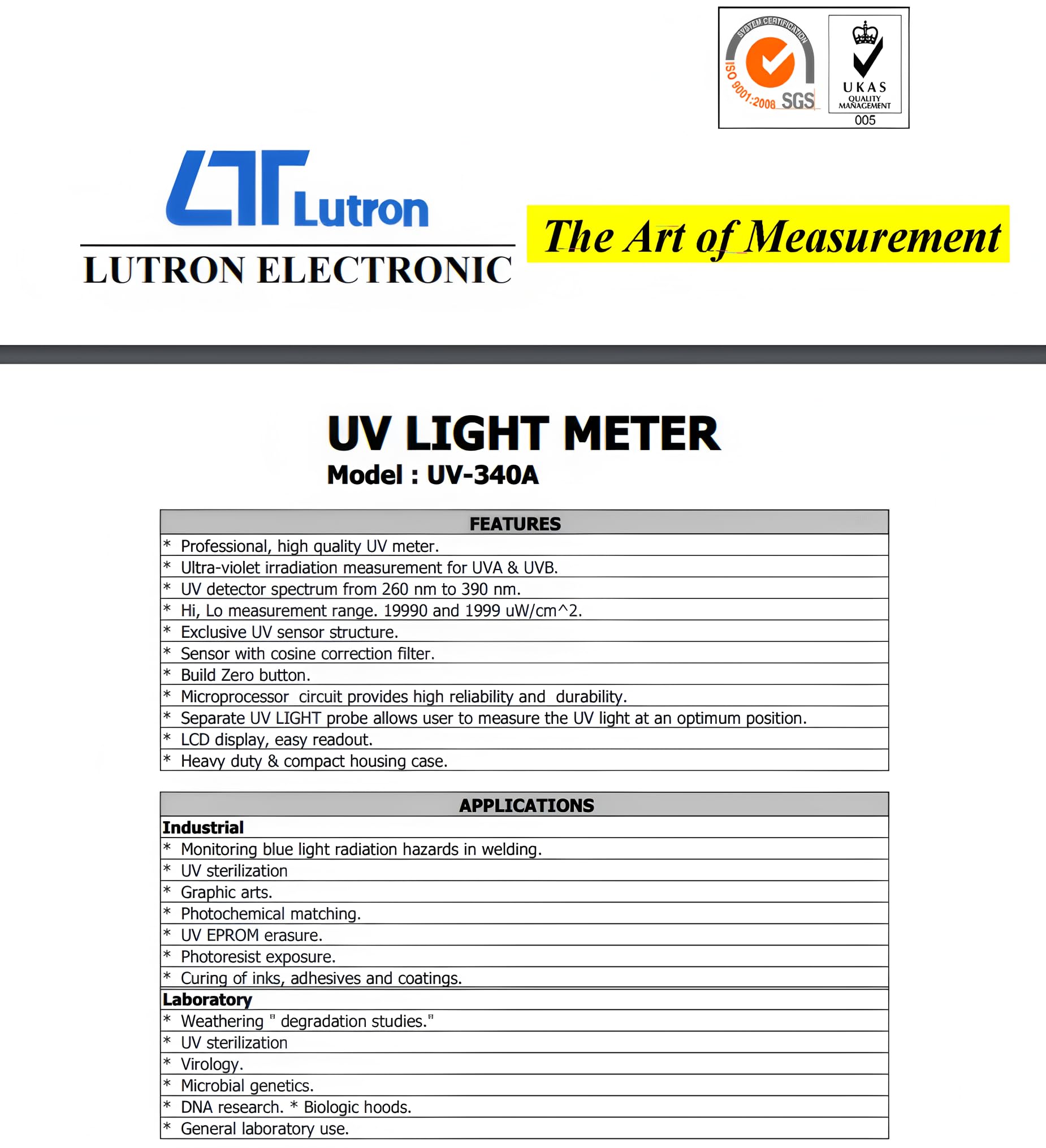 i-POOK UV-Lichtmessgerät, UV-340 A, UV-Messgerät, misst UVA- und UVB-Bestrahlung mit Hi- und Lo-Bereichen, ultraviolette Strahlungsleistungsintensität, Strahlungsdichte, Ablehnungsrate, hergestellt in