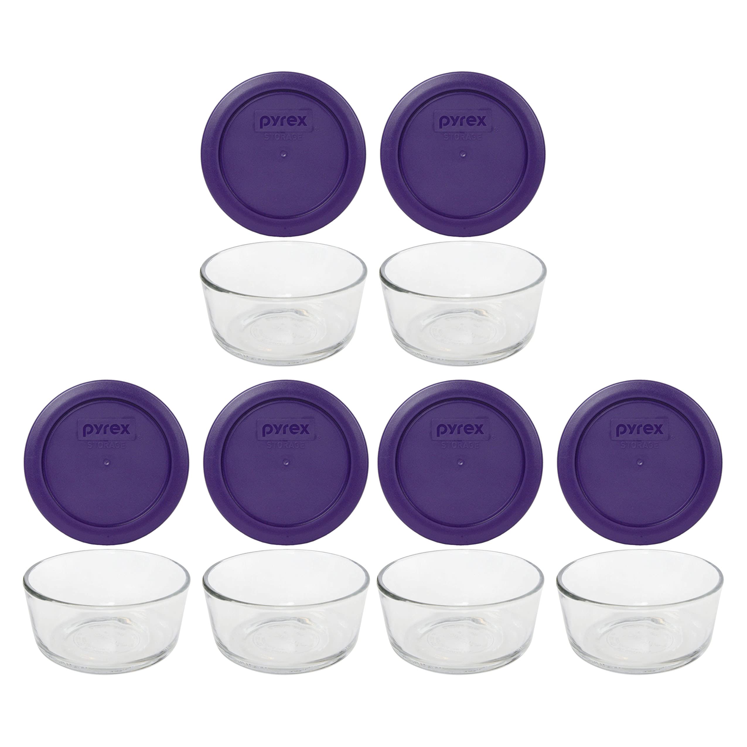 Pyrex 7200 2-Cup Glass Bowl & 7200-PC Plum Purple Lid (6-Pack) - Made in USA