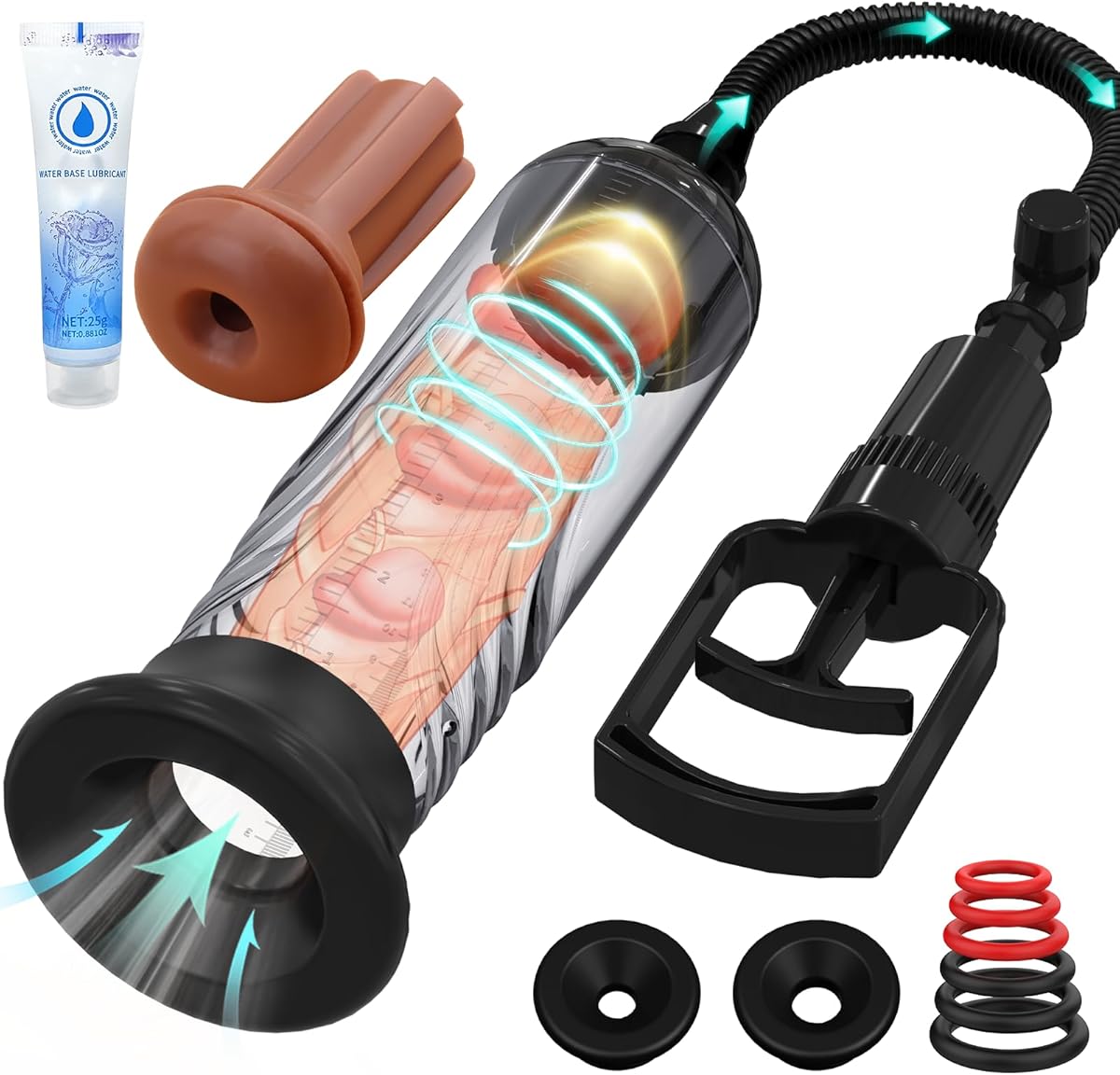 Penis Vacuum Pump, Manual Penis Enlarger Enlargement Extend Pump Air Pressure Device, Adult Male Sex Toys for Men Stronger Bigger Erections with Pocket Pussy & 3pcs Suction Sleeves