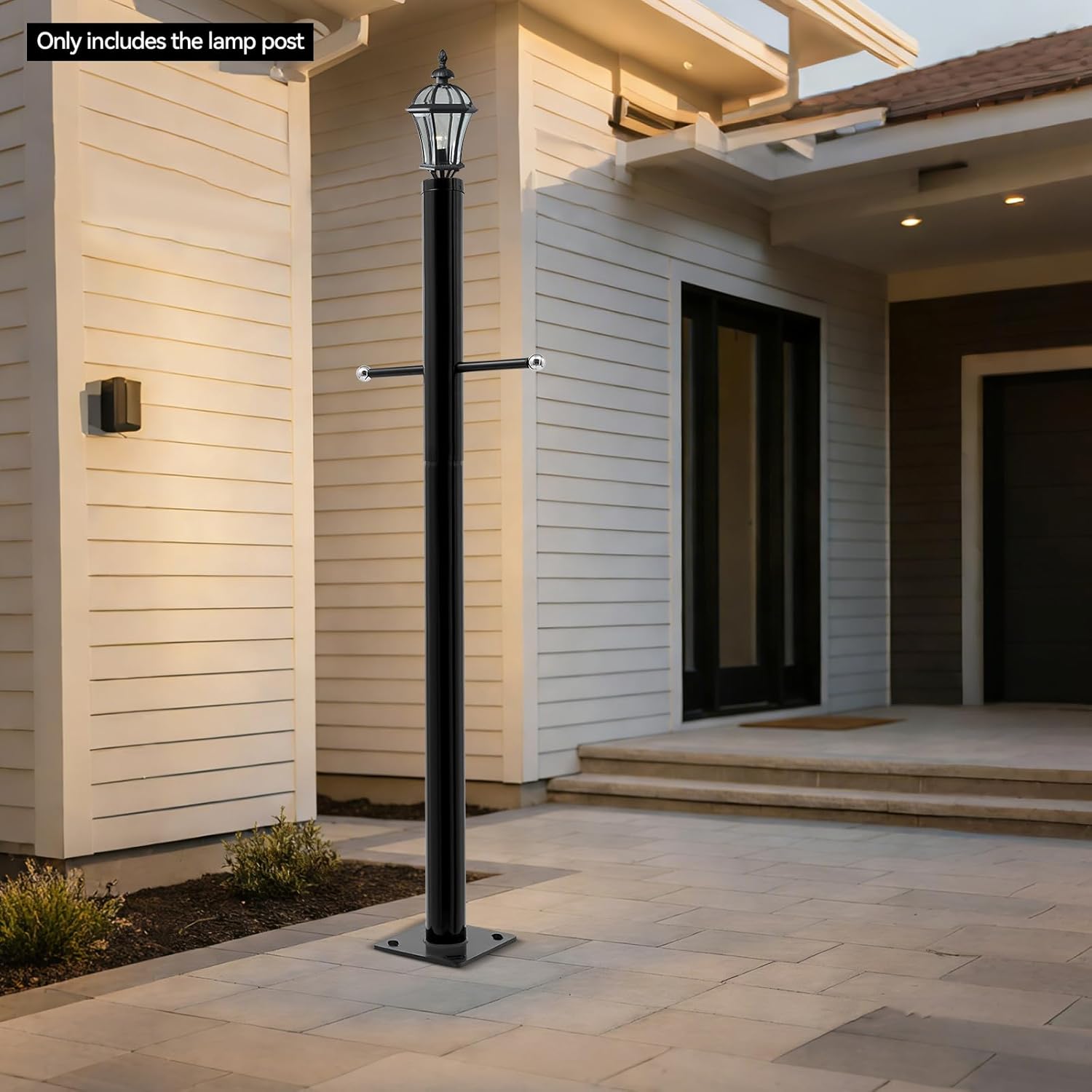 Outdoor Metal Lamp Post, 8.2ft Height Light Pole with Cross Arm and Flange-Type Base, Black Modern Outside Lamp Post for Paths, Front Yards, Sidewalks, Gardens