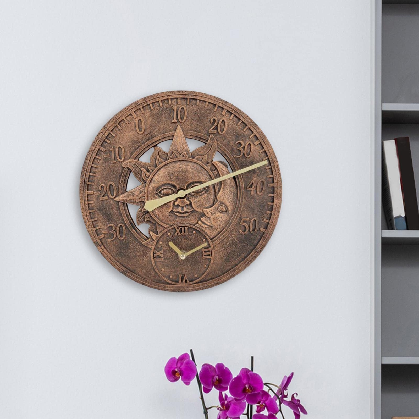 MagiDeal Horloge Murale Ronde étanche Affichage de la température Non tic Silencieux intérieur extérieur 30 cm Montres suspendues pour Porche Salon Chambre