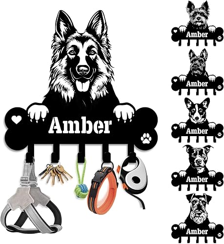 NIWAHO Personalized Dog Leash Holder Wall Mount | Custom Breed Silhouette & Name Plate | Metal Key Hook Rack NIWAHO Personalized Dog Leash Holder Wall Mount | Custom Breed Silhouette & Name Plate | Metal Key Hook Rack