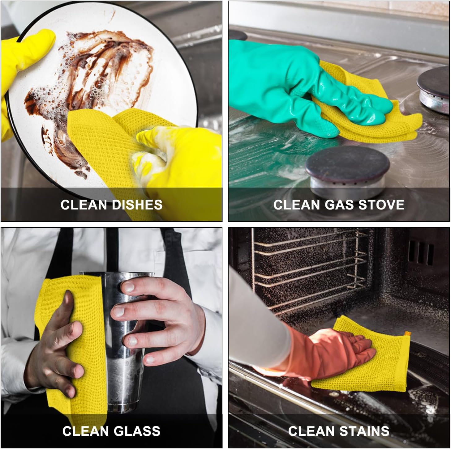 Nialnant 4 Pack Yellow Kitchen Dish Towels, 100% Cotton Waffle Weave Kitchen Dish Cloths for Washing Dishes, Soft Absorbent Dish Rags, Quick Drying Cleaning Rags - 12x12 in - Image 5