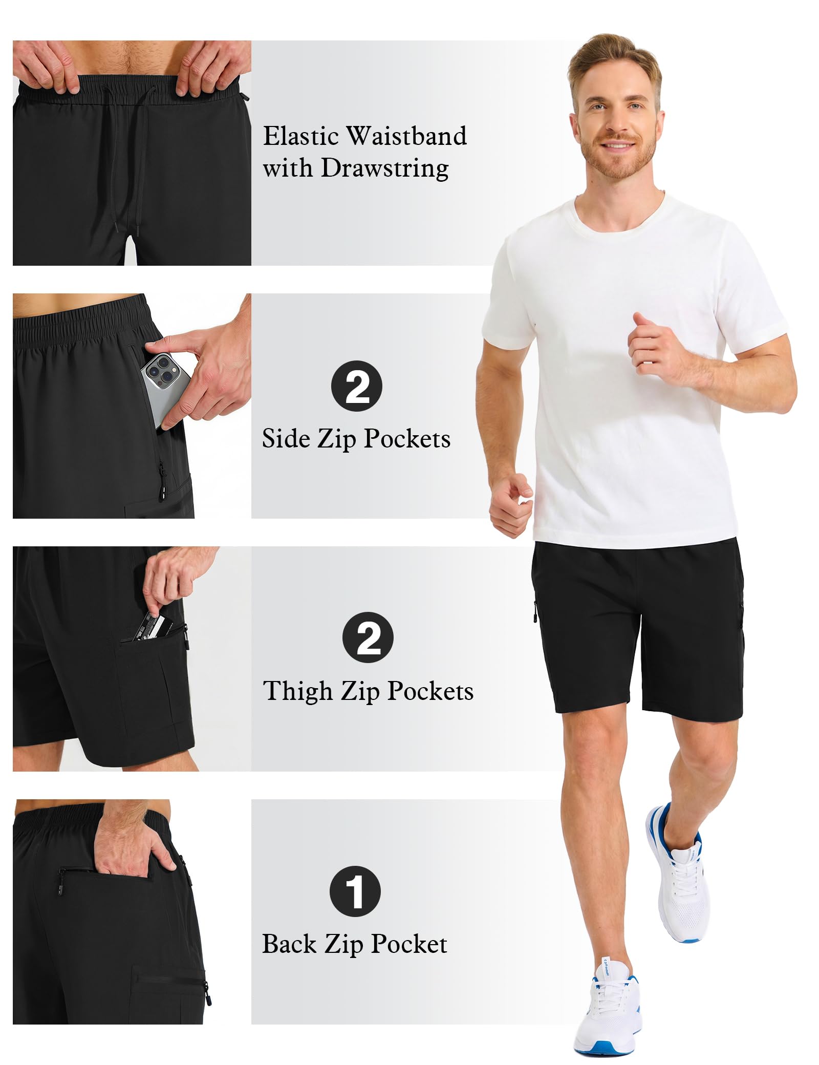 ZENGVEE Sporthose Herren Kurz Running Gym Sport Shorts Schnell Trocknend Trainingshose Laufhose mit Reißverschlusstasche