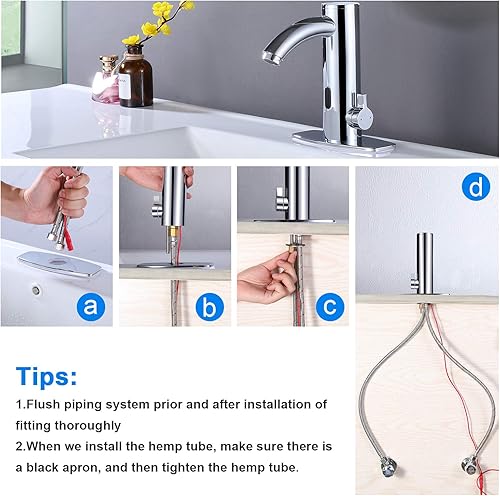 Miniatura 7 de Grifo de lavabo de baño sin contacto con sensor automático con placa de cubierta de agujero, grifos cromados, grifo de agua de baño manos libres con