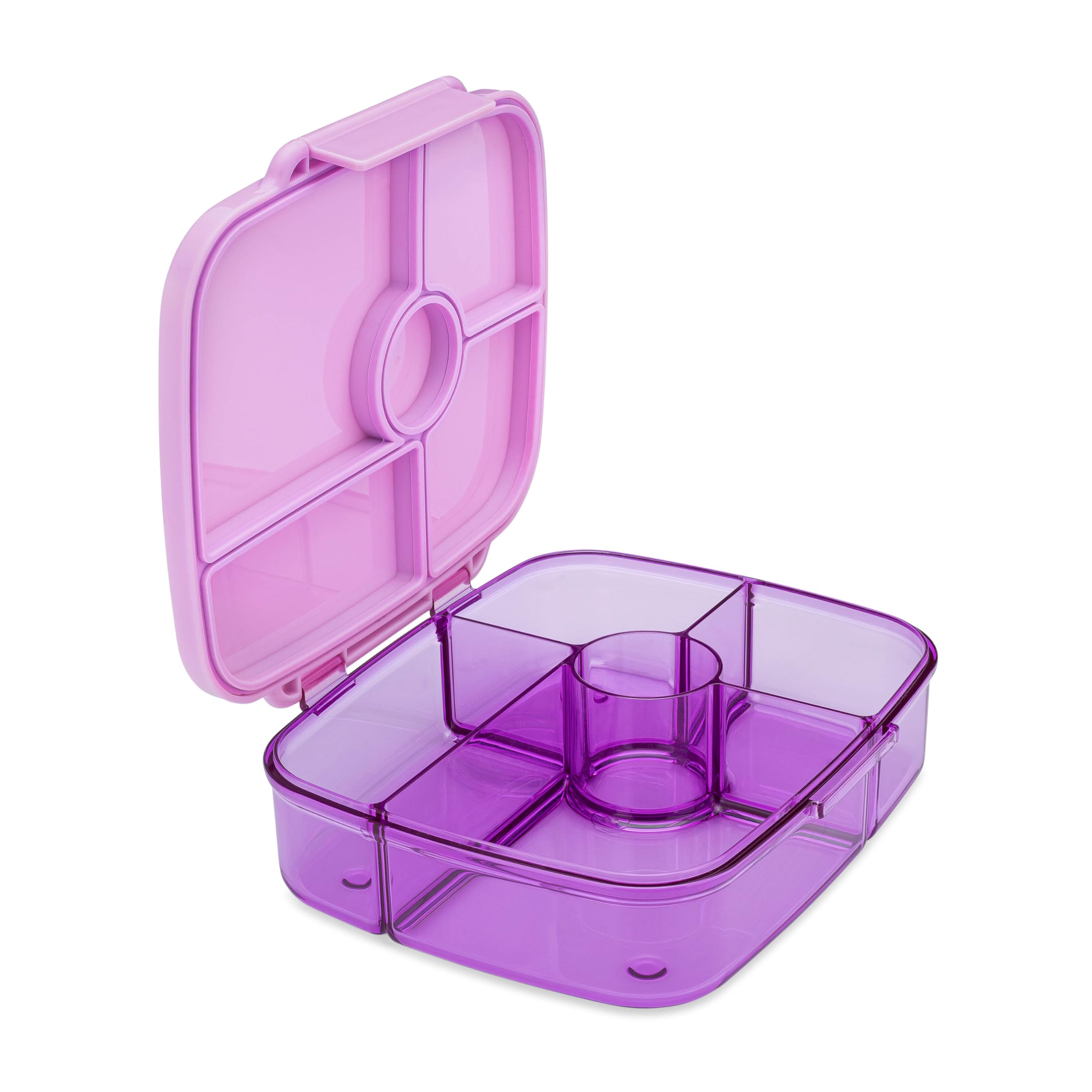Yumbox Fiambrera Bento Go para niños y adultos, tapas a prueba de fugas, bandeja profunda, 5 compartimentos, junta extraíble, compacta, ligera, apta para alimentos (morado Kioto).