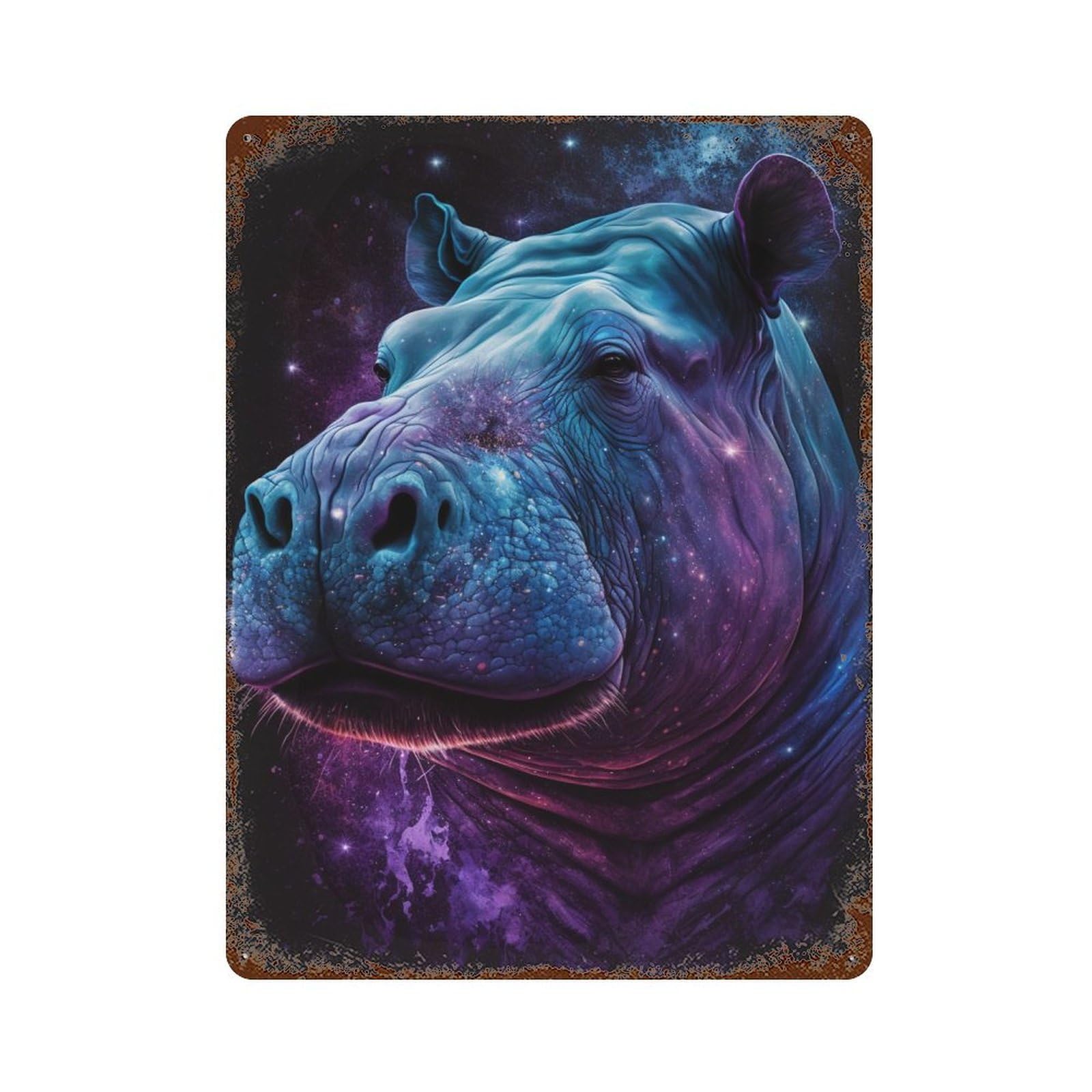 Cosmic Hippo Portrait-8 15.7"x11.8" Weathered Tin Sign, Rustic Home Decor for Living Room, Hallway And Home Decor