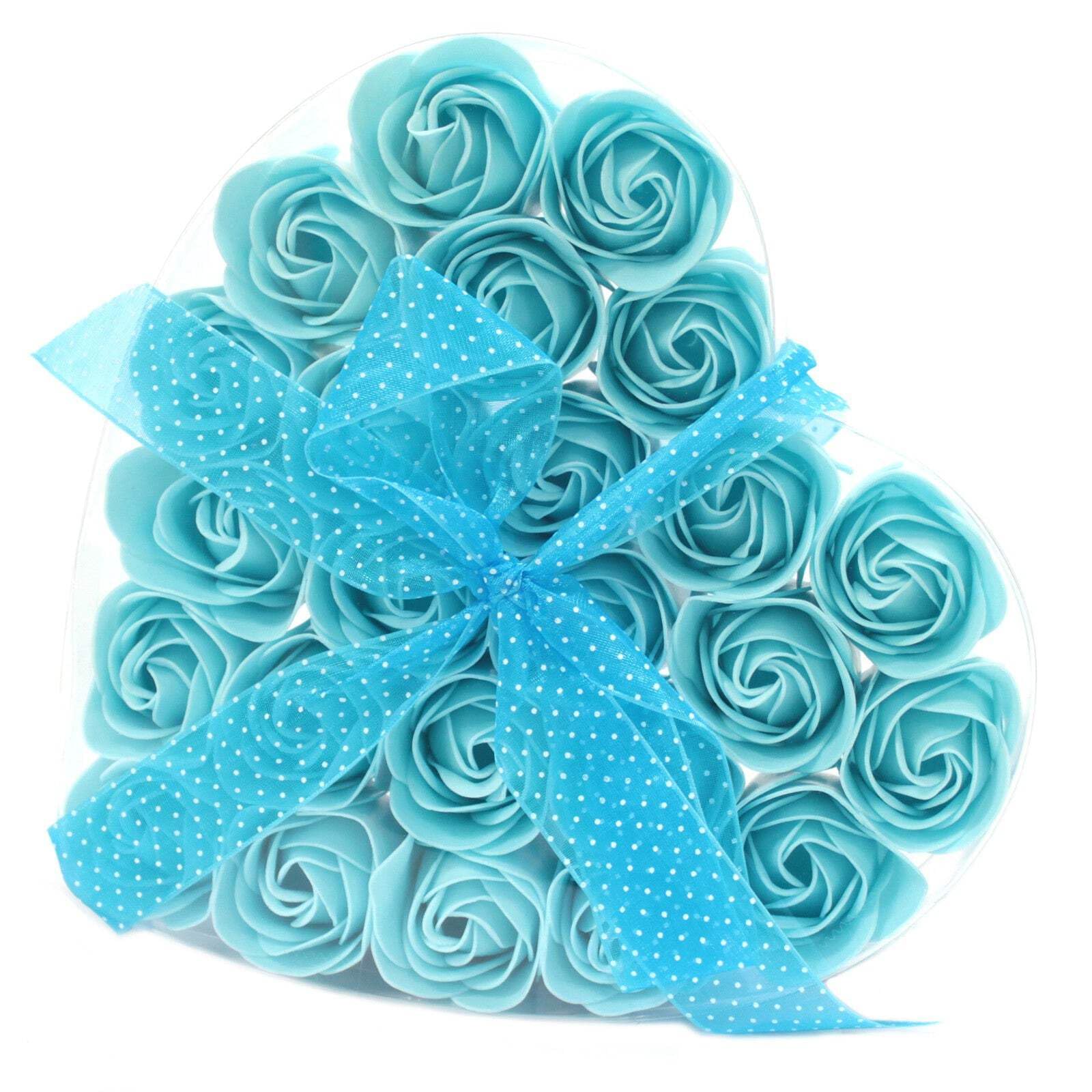 Ancient Wisdom Blue Set Of 24 Soap Flower Heart Box - Roses