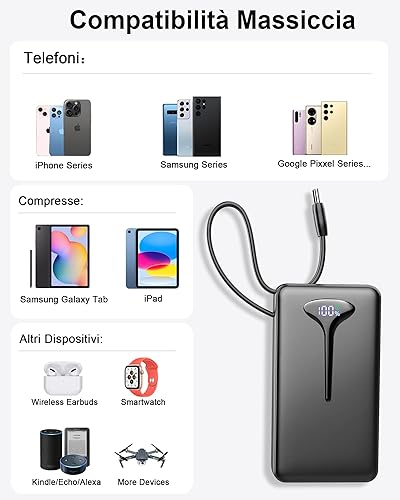 Miniatura 7 de Banco de energía de 10000 mAh, cargador portátil 2025 USB C, banco de energía de carga rápida de 22.5 W con cable integrado, viaje