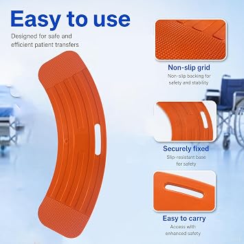 Transfer Board – Transfer Skateboard Non-Slip Slide Assist Device |Patient Strong Slide Board Mobility Aid with Handle for Safe & Easy Transfers | Wheelchair to Bed, Toilet, Car or Bath (Orange)