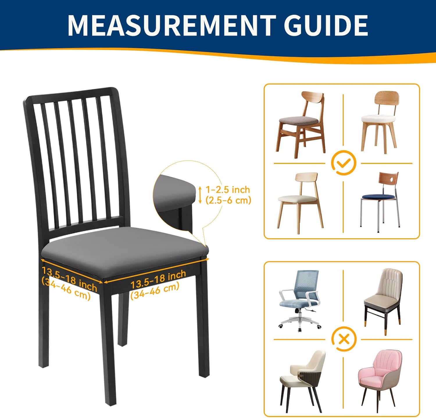 Waterproof Dining Chair Seat Covers Set of 8, Stretch Removable Dining Room Seat Covers for Dining Chairs, Kitchen, Hotel, Party