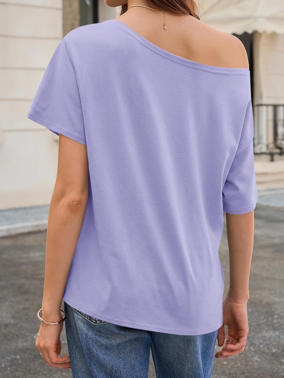 Cicy Bell Womens Oversized T-Shirts Short Sleeve Summer Casual One Shoulder Tops Side Split Loose Fit Tees - Image 3