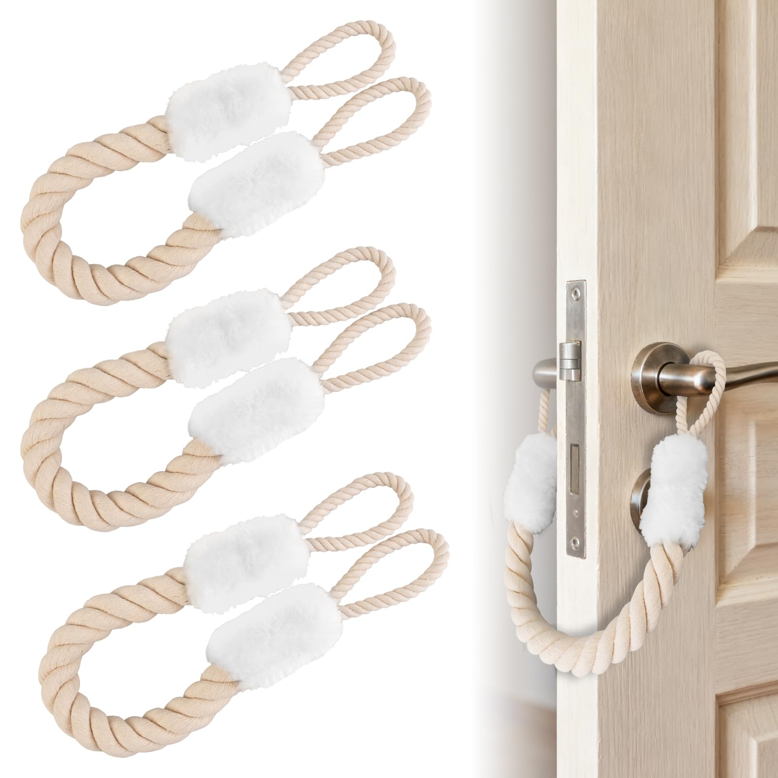 3 Stück Türkordel Klemmschutz,60 cm Türstopper Klinke,Baumwolle Türkordel Klemmschutz,Türstopper Klinke Baumwolle,Türkordeln Turstopper für Türen Haustier und Kinder Fingerschutz