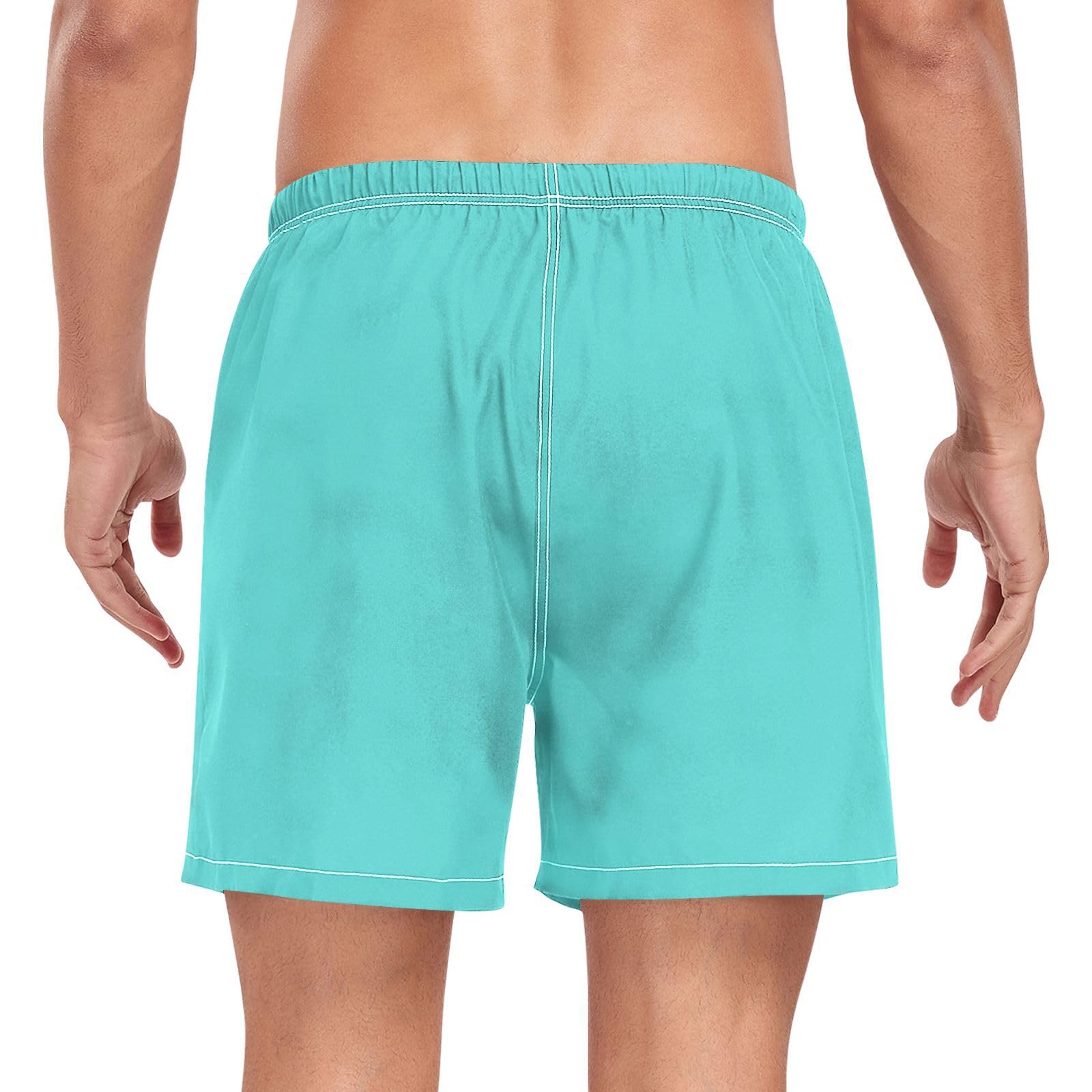 Turquoise Solid Color Pure PlainBeach Shorts for Men Men's 2In1 Running Shorts with Compression Liner and Pockets Inseam Mens Bathing Suit Lightweight