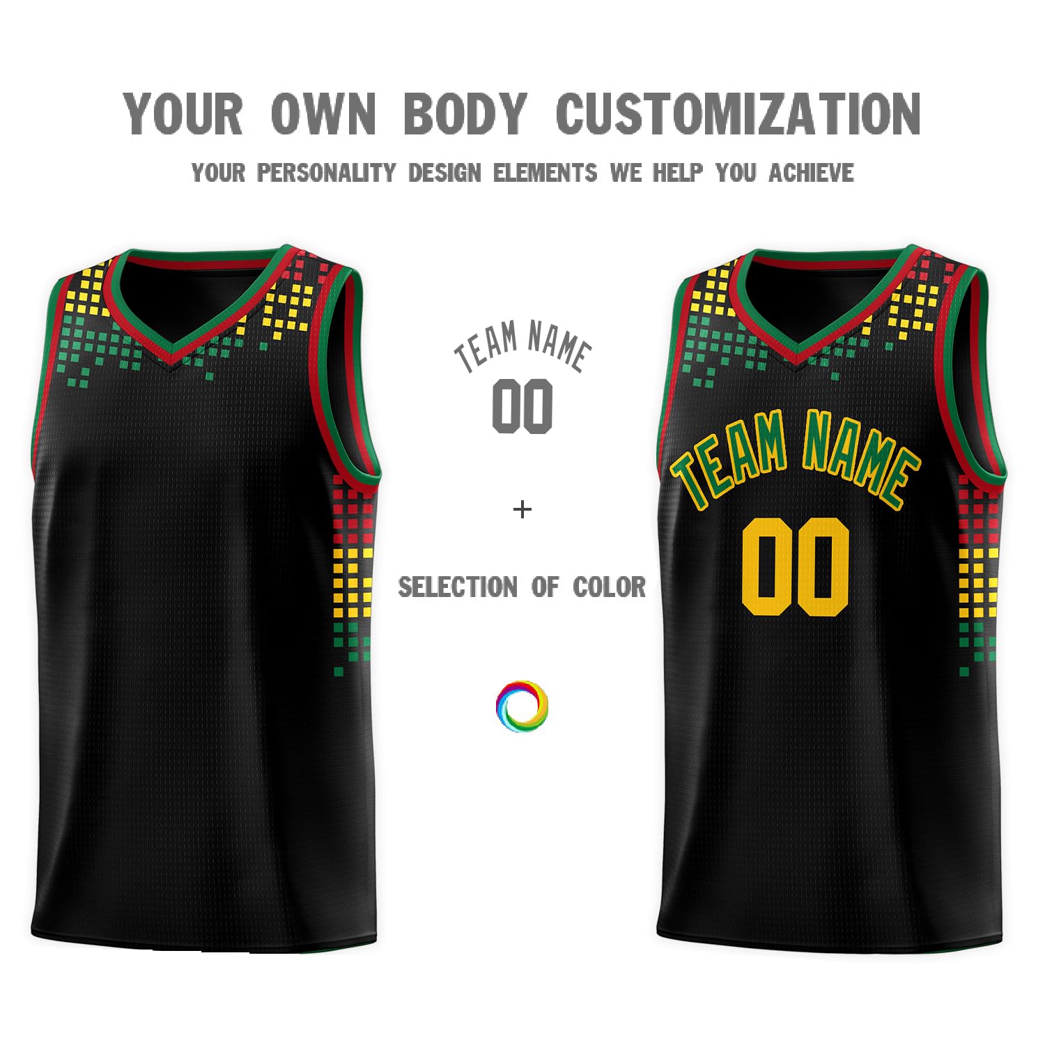 KXK Custom Basketball Jersey Uniform Suit for Adult Youth,Personalized Printed Name Number Team Logo, Black/Yellow/Green-02