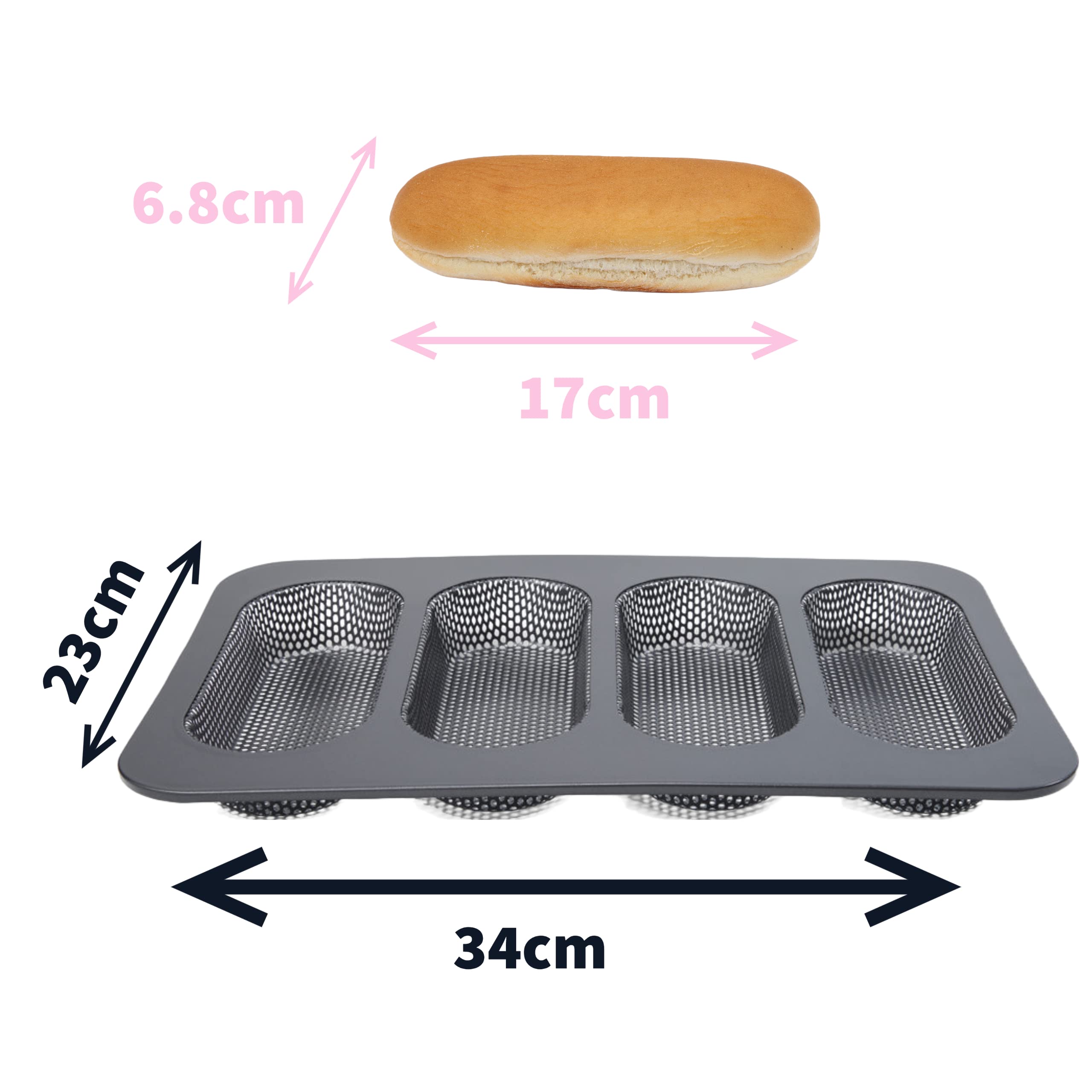 patisse 02990 - Moule à pains pour hot-dog, brioches ou tartelettes - 4 cavités perforées - Profi - Acier Revêtu, gris anthracite 34 x 23 x 2.5 cm