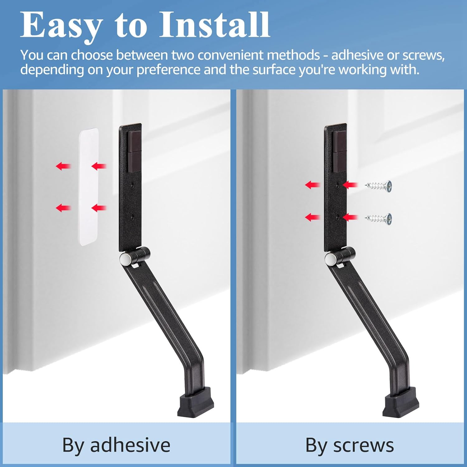 2 Pieces Kickdown Door Stopper for Bottom of Door,Heavy Duty Metal Door Stop with Rubber Tip,Floor Door Opener Stopper,Hold Open Folding Door Stop,Single Flip Down Door Stopper(Black)