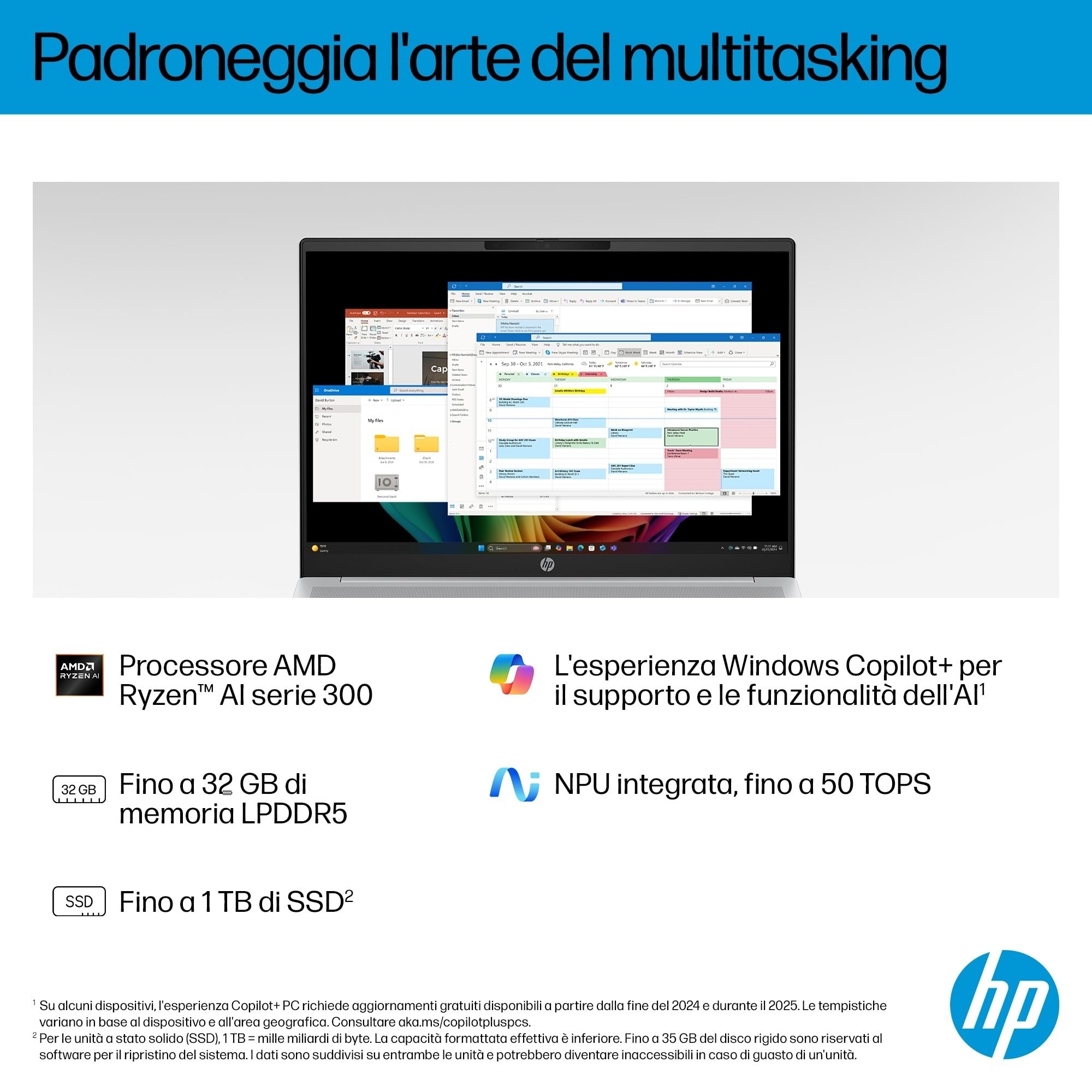 HP OmniBook 5 16-ag1004s, Notebook, (Processore AMD Ryzen AI 7 350, 24GB RAM, 512GB SSD, Windows 11), Lavoro d'ufficio avanzato, Multitasking, Computer portatile, Tastiera Italiana QWERTY, Argento