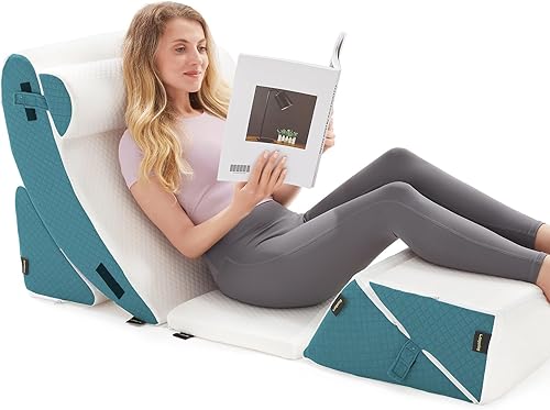 Miniatura 14 de Juego de 3 almohadas de cuña de cama para dormir, almohada triangular de 16.5 pulgadas de ancho para aliviar el dolor de espalda y piernas con funda